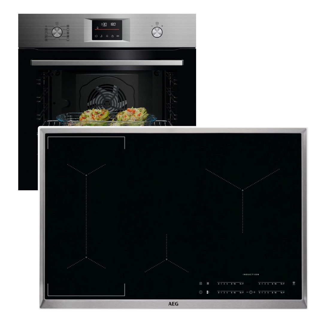 AEG Backofen-Set Backofen Pyrolyse SurroundCook+Induktionskochfeld 80cm Bridge Hob2Hood, Pyrolyse-Selbstreinigung