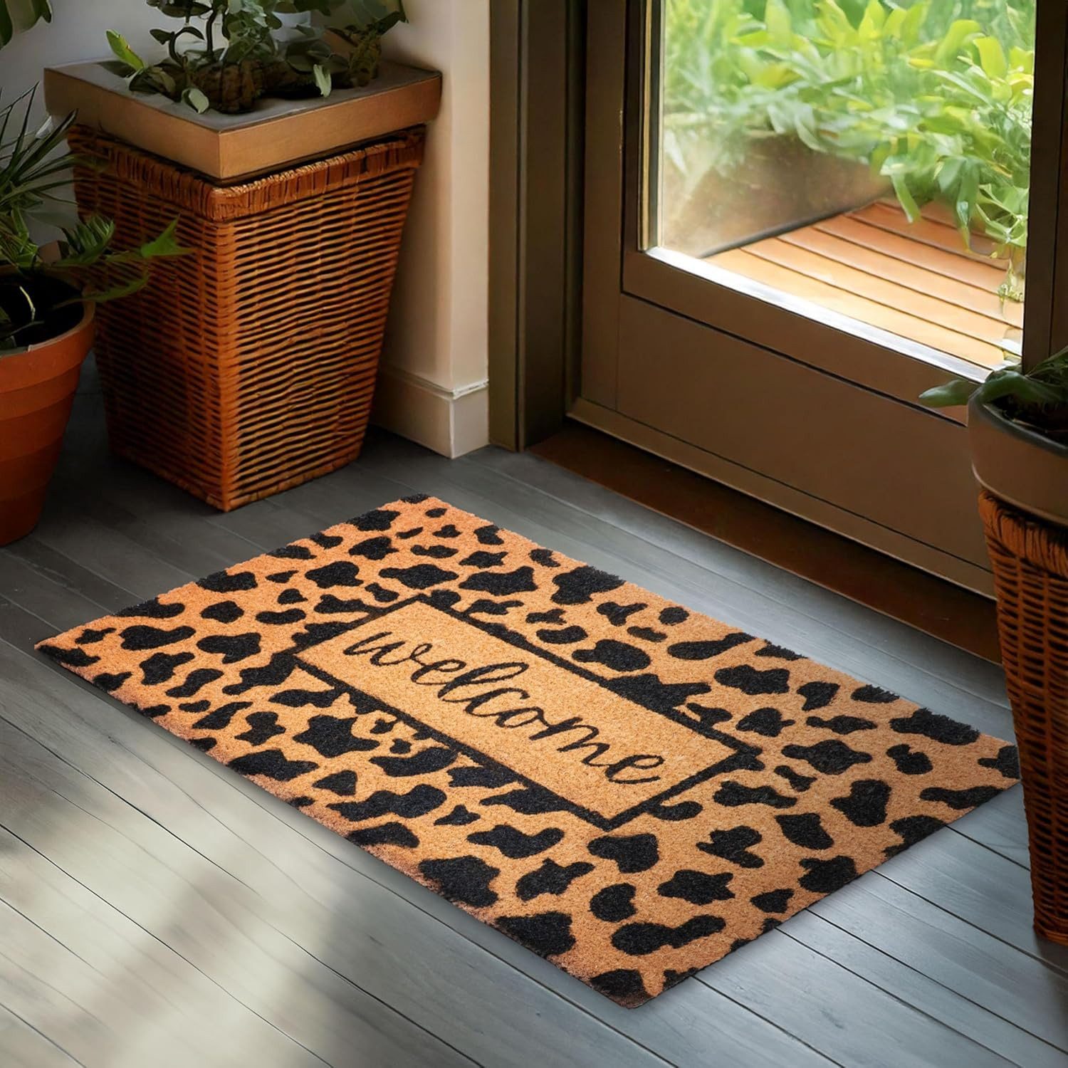 BRUBAKER Fußmatte 45 x 75 cm - Welcome mit Leopardenmuster - Schmutzfangmat günstig online kaufen