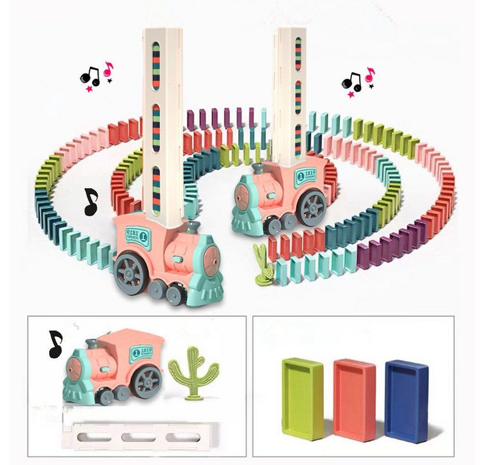 feinlux Spielzeug-Zug Dominospielzeug, (Set, mit Musik, Kinder Elektrostapel Spielzeug), 60 Stück Elektrischer Zug Spielzeug Baustein