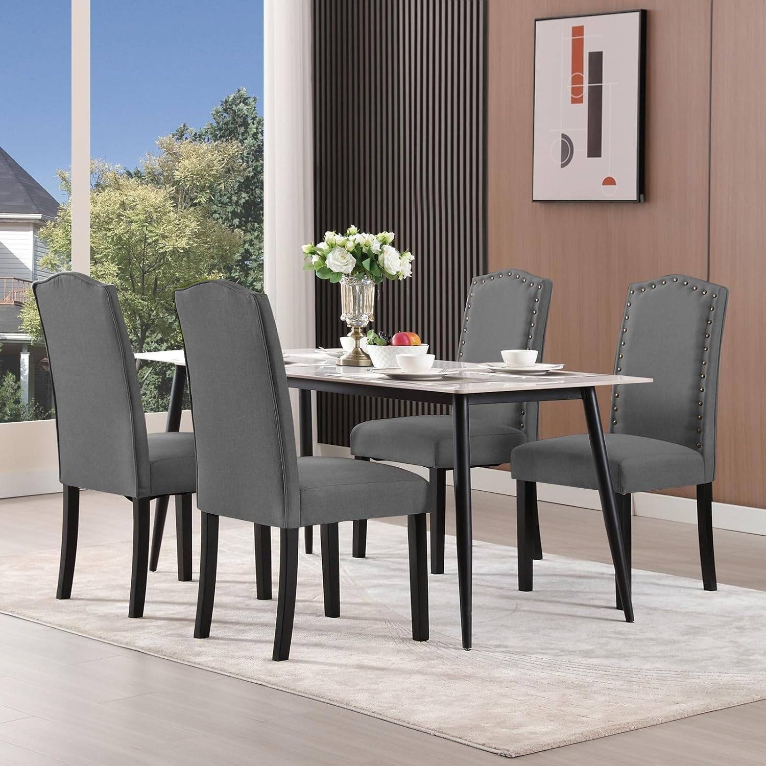 Woltu 4-Fußstuhl (Set, 4 St), Esszimmerstühle mit Rückenlehne, Leinenbezug