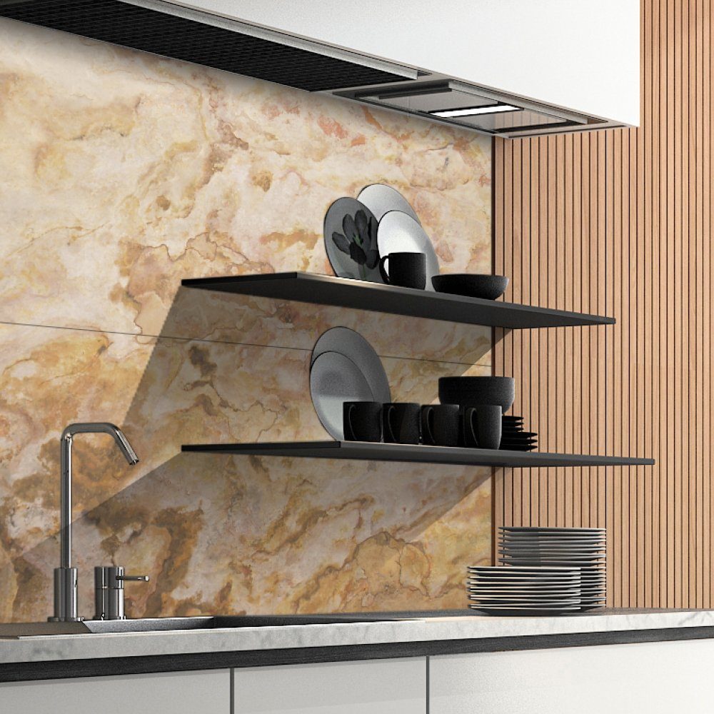 DRUCK-EXPERT Küchenrückwand Naturstein aus 100 % Echtstein - jede Platte ein Unikat Buntschiefer Marmor Bunt