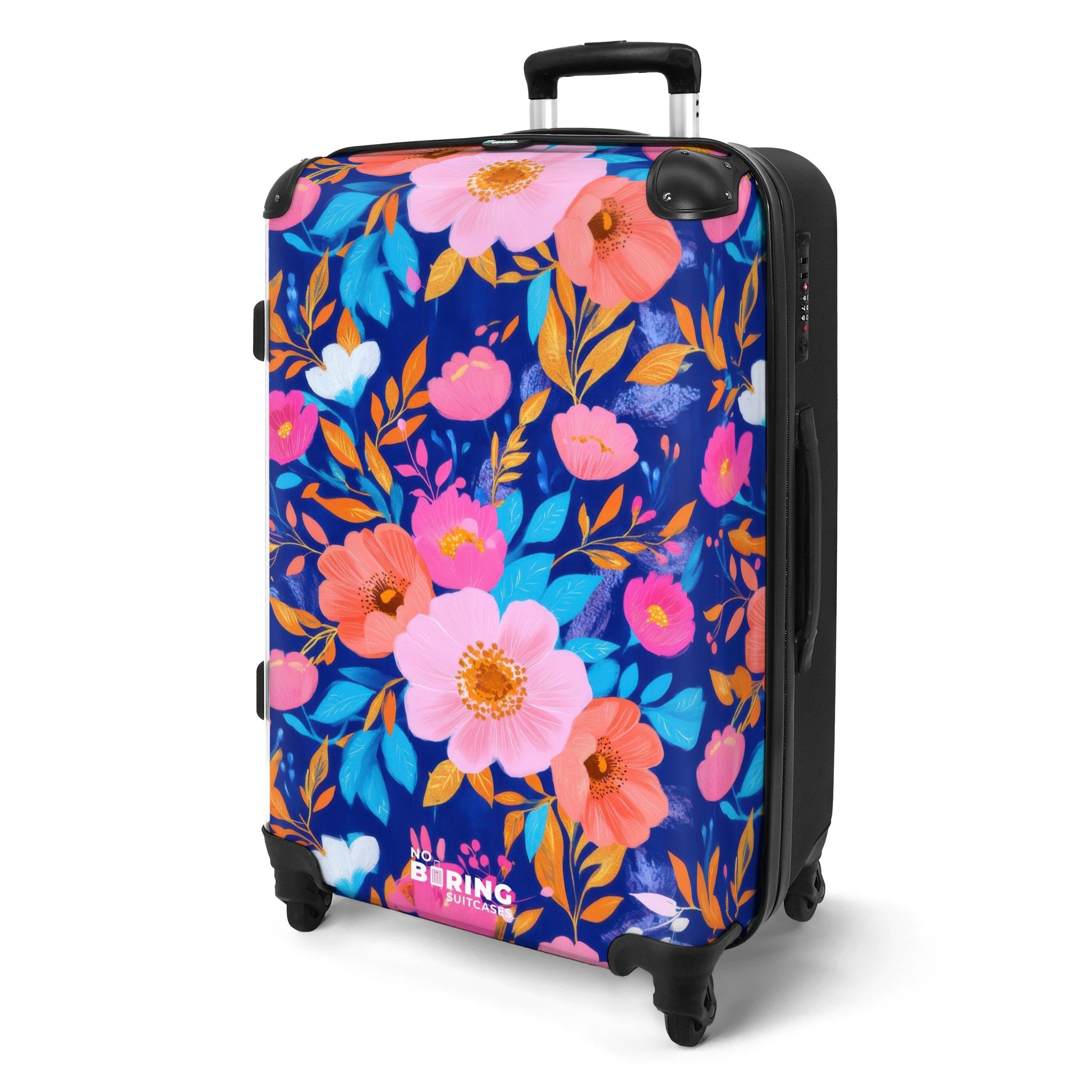 NoBoringSuitcases.com© Hartschalen-Trolley Florales Muster mit blauem günstig online kaufen