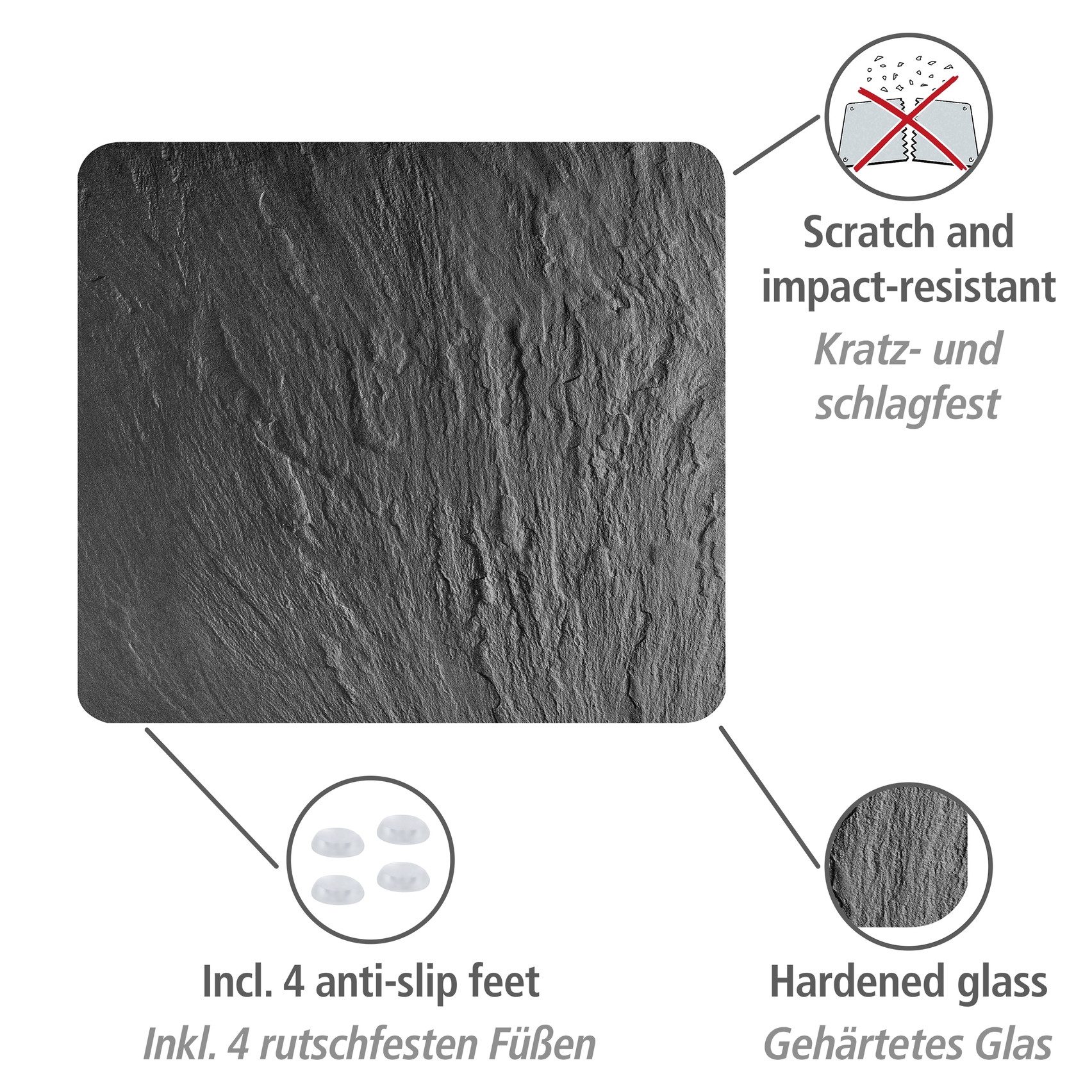 WENKO Herd-Abdeckplatte Multi Modell Schiefer, Glas, Spritzschutz, Herdblende, Schneidbrett, für Glaskeramik-Kochfelder