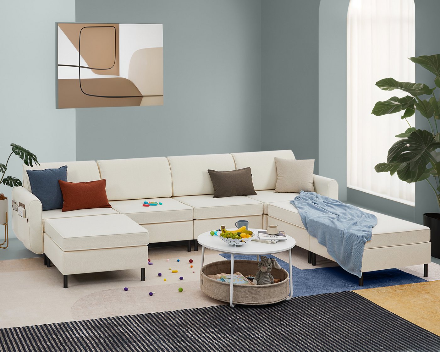 SONGMICS HOME 3-Sitzer, 7 Teile, Modulares Sofa, 7-Sitzer, Schlafsofa, U-fö günstig online kaufen