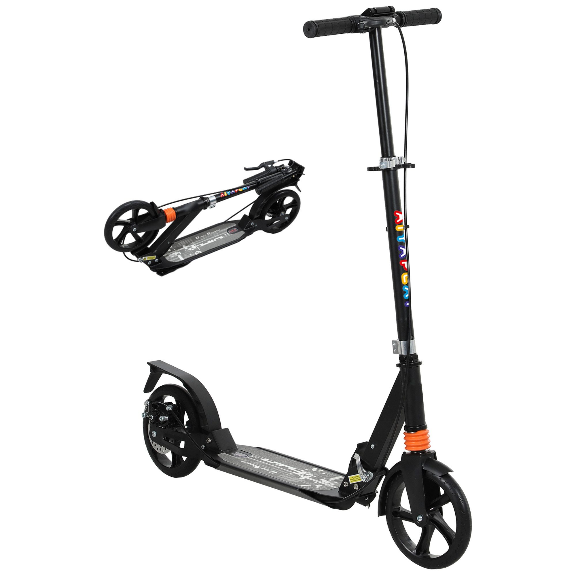 AIYAPLAY Cityroller Roller mit Bremse, klappbarer höhenverstellbarer Kinderroller, 0 km/h, (klappbarer Kinderroller, 1 tlg., Höhenverstellbarer Tretroller), Faltbar, Höhenverstellbar, Schwarz