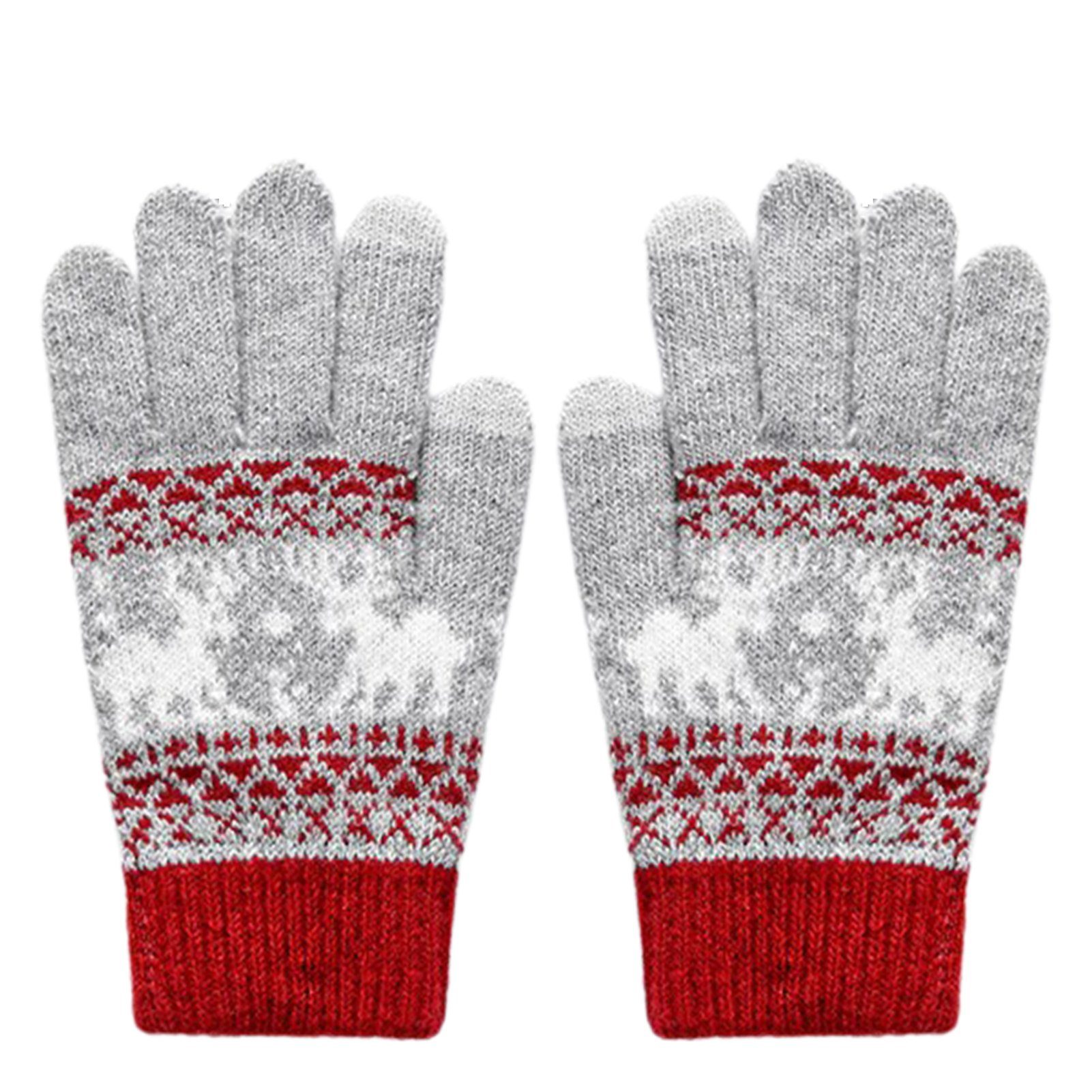 rot grau Touchscreen-Handschuhe Verdickte Fleecehandschuhe Strickhandschuhe Wärmende Damenhandschuhe, Gestrickte Blusmart