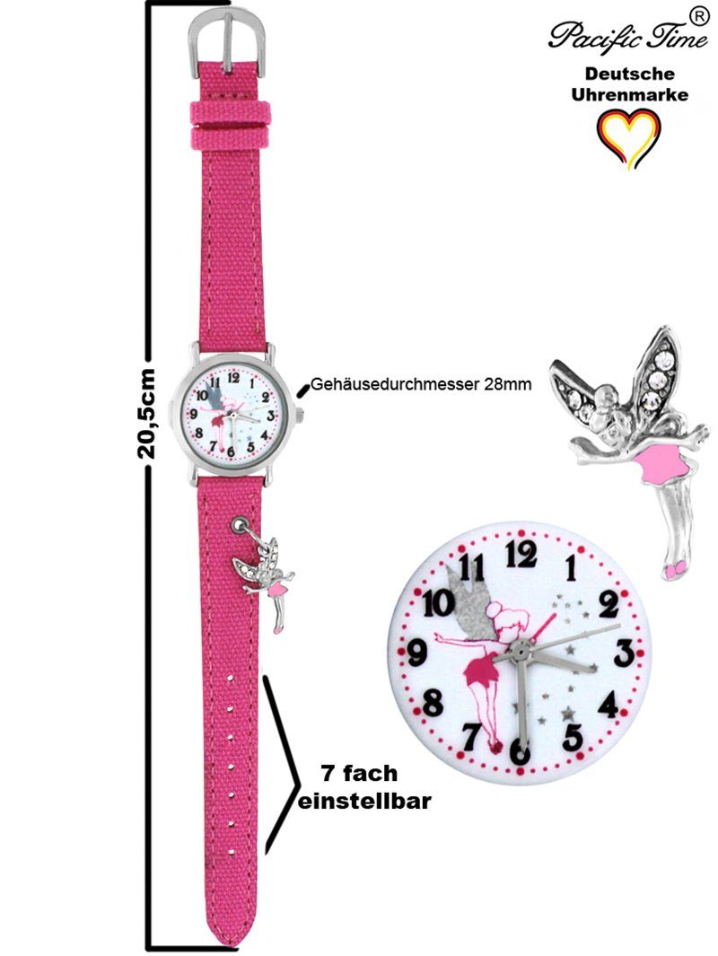Time Armbanduhr Stoffarmband, Kinder Versand Pacific rosa mit Quarzuhr Gratis Elfenanhänger