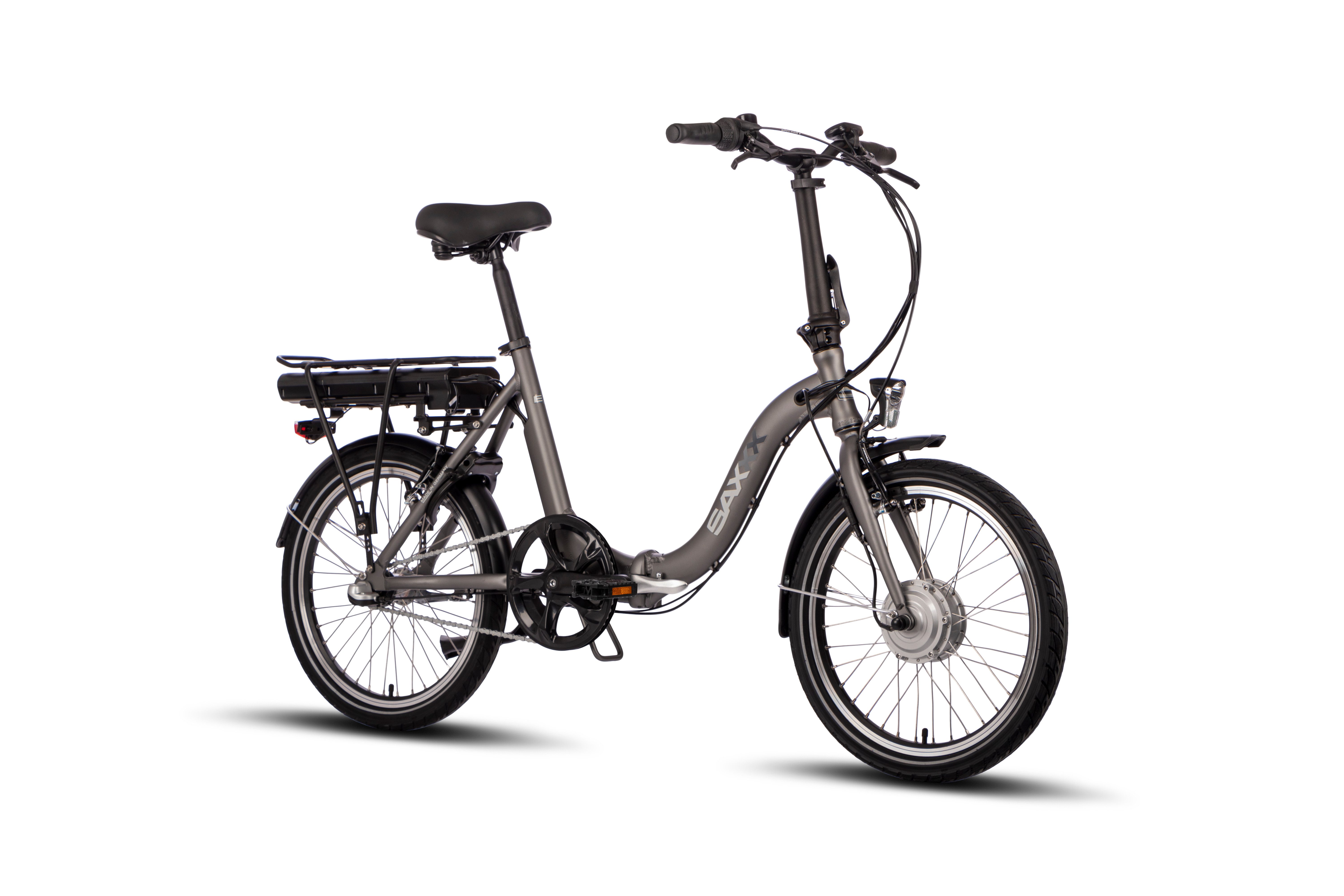 SAXXX E-Bike Foldi Plus 2.0 E-Faltrad, 3 Gang, Vorderradmotor, Gepäckträger, Rücktrittbremse Vorderradmotor