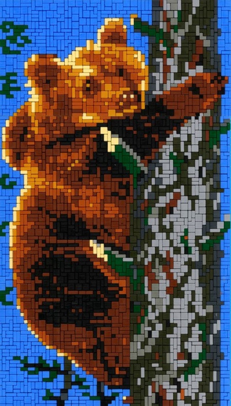 Stick it Steckpuzzle Braunbär am Baum, 3050 Puzzleteile, Bildgröße 26 x 46 cm