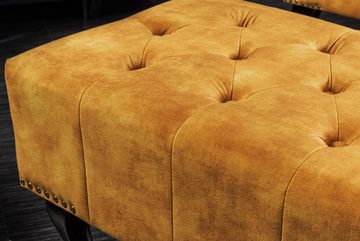 riess-ambiente Fußhocker CHESTERFIELD 80cm senfgelb / dunkelbraun (Einzelartikel, 1 St), Wohnzimmer · Samt · Wellenunterfederung · Chesterfield Design