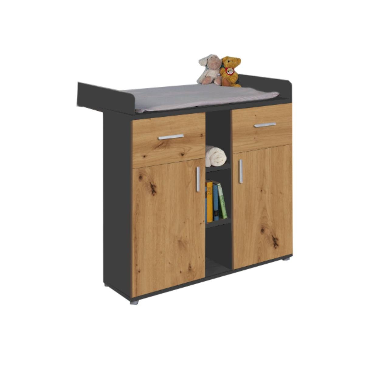 BMG Furniture Elli Complete Baby Room Set (Value Set, Wardrobe, Changing Table, Baby Bed), including removable side rails, Anthracite Artisan color, Made in Germany