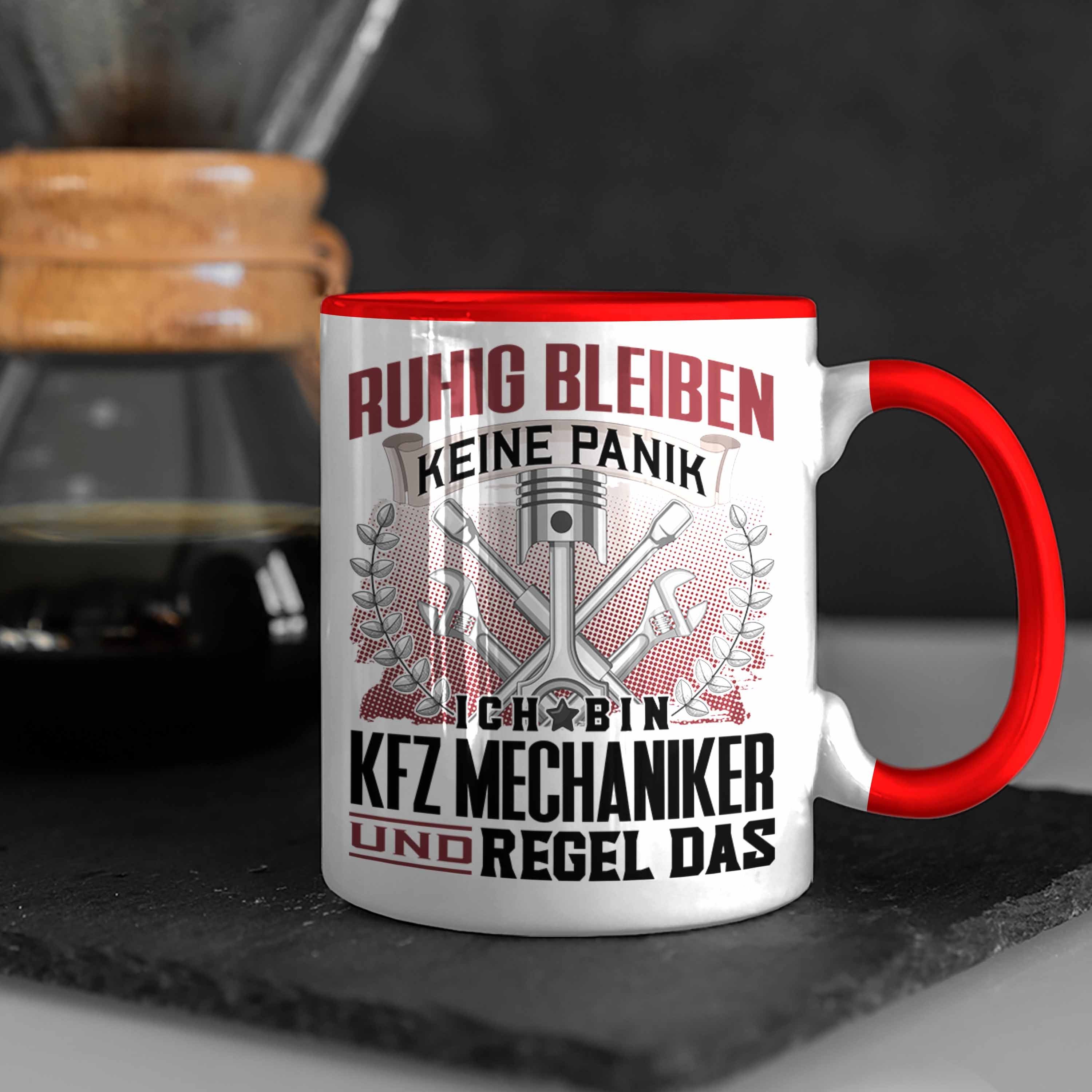 Trendation Tasse Trendation - Tasse Mechaniker Geschenk Männer Ruhi KFZ Rot Spruch Lustiger