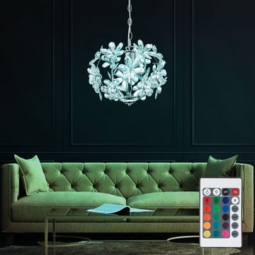 Globo LED Pendelleuchte, Leuchtmittel inklusive, Warmweiß, Farbwechsel, Pendelleuchte Hängeleuchte Blätterleuchte Deckenpendel Blumen Design