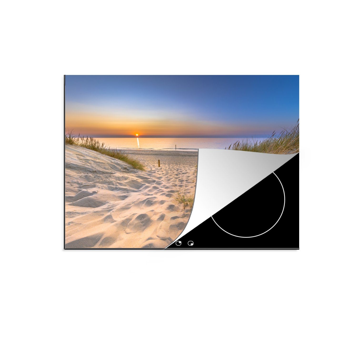 MuchoWow Herd-Abdeckplatte Düne - Sonnenuntergang - Horizont - Strand - Gras, Vinyl, (1 tlg), Cerankochfeld Abdeckung, Herd Abdeckplatten Vinyl, 58x51 cm