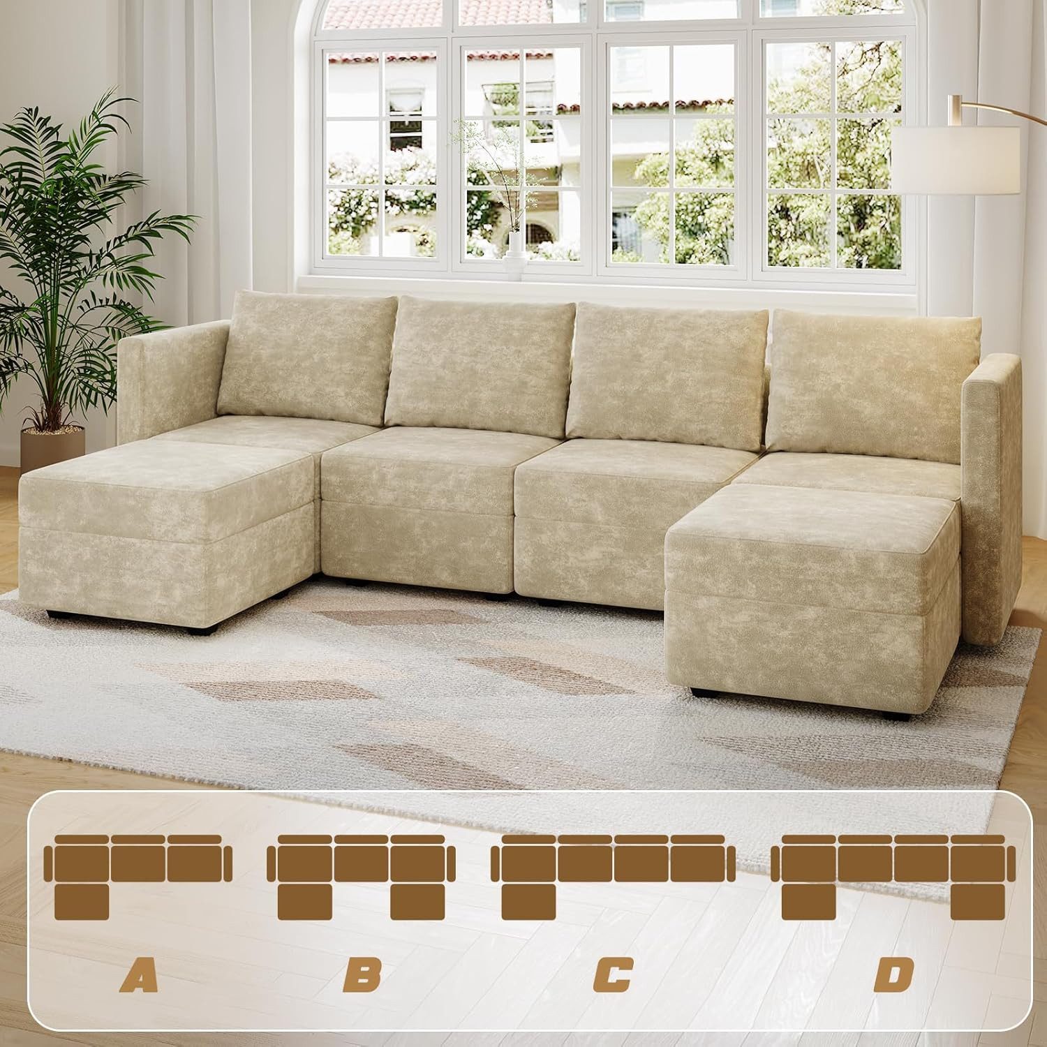 HOMALL Big-Sofa Modulares L/U-Typ Sofa, mit Stauraum, Rex-Fell-Bezug & flexibler Aufstellung