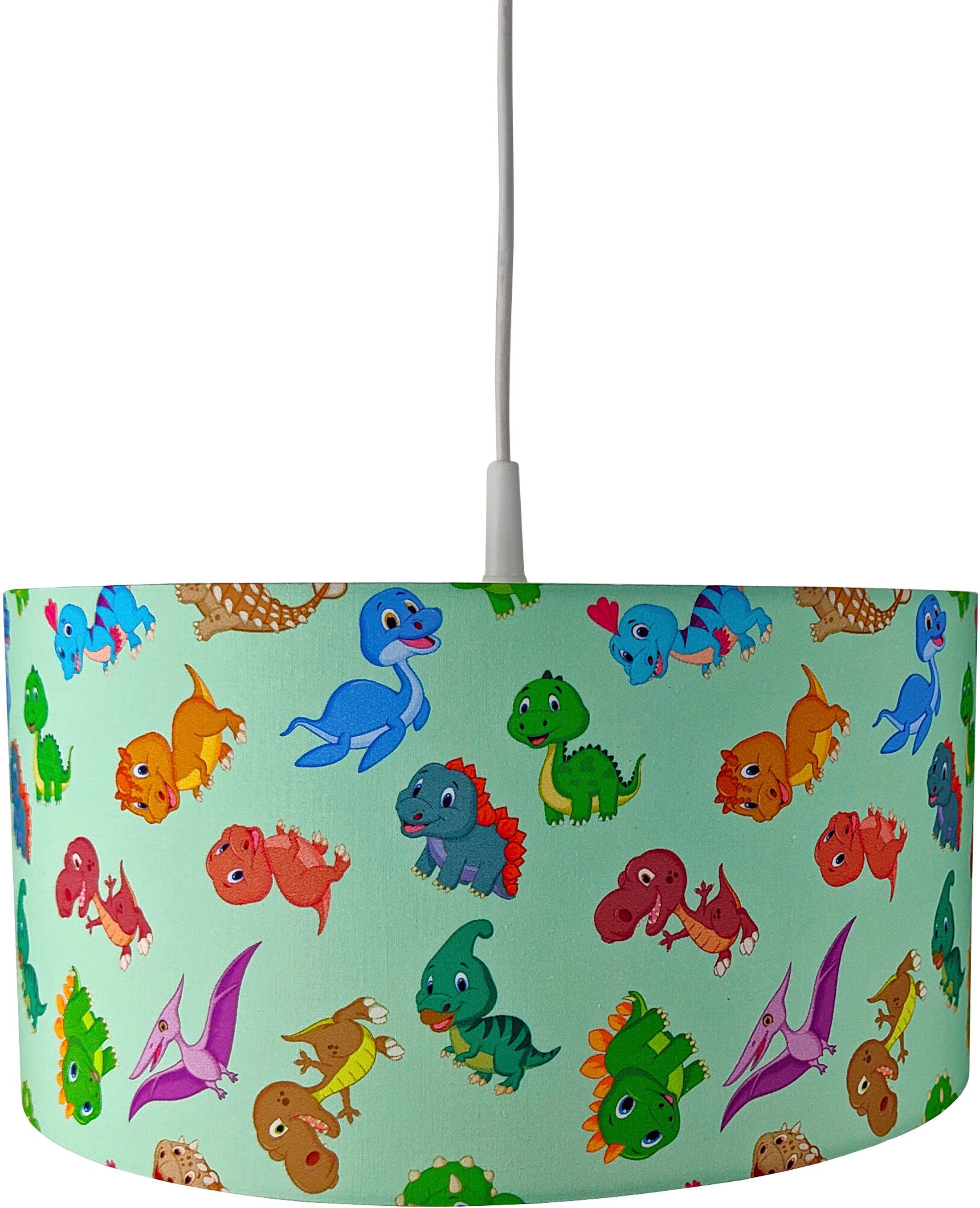 niermann Pendelleuchte Stoff-Pendelleuchte Dinos, Kinderlampe, Lampenschirm aus Stoff, Kinderzimmer