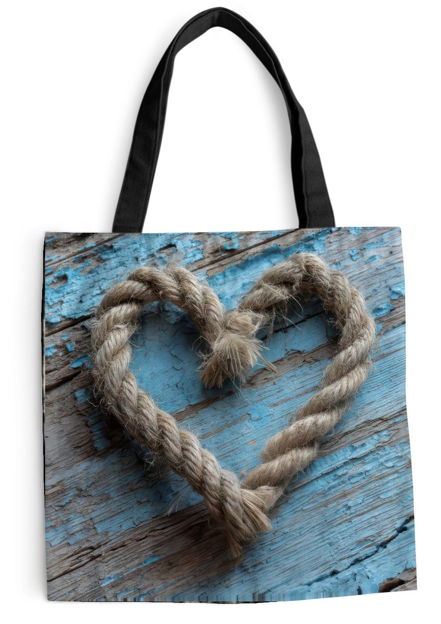 MuchoWow Shopper Herz - Seil - Holz - Rustikal, Handtasche, Damen und Herren, Schultertasche, Umhängetasche, Tote Bag