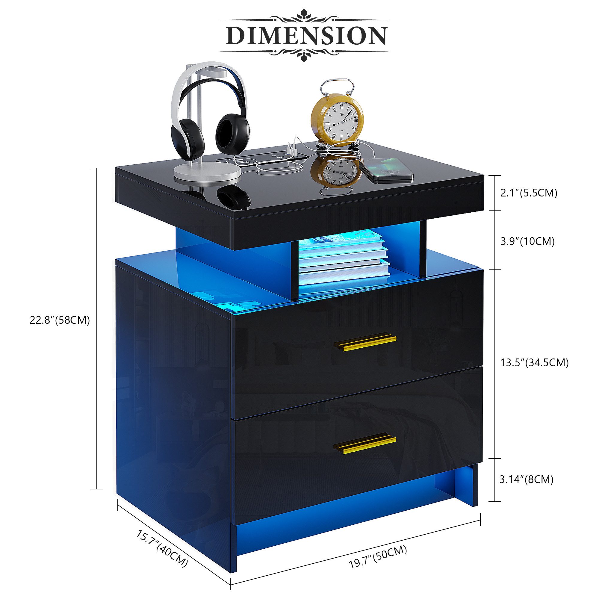 LVifur Nachttisch mit LED-Licht und Sensor, 2 Schubladen, USB&Type-C, kabel günstig online kaufen