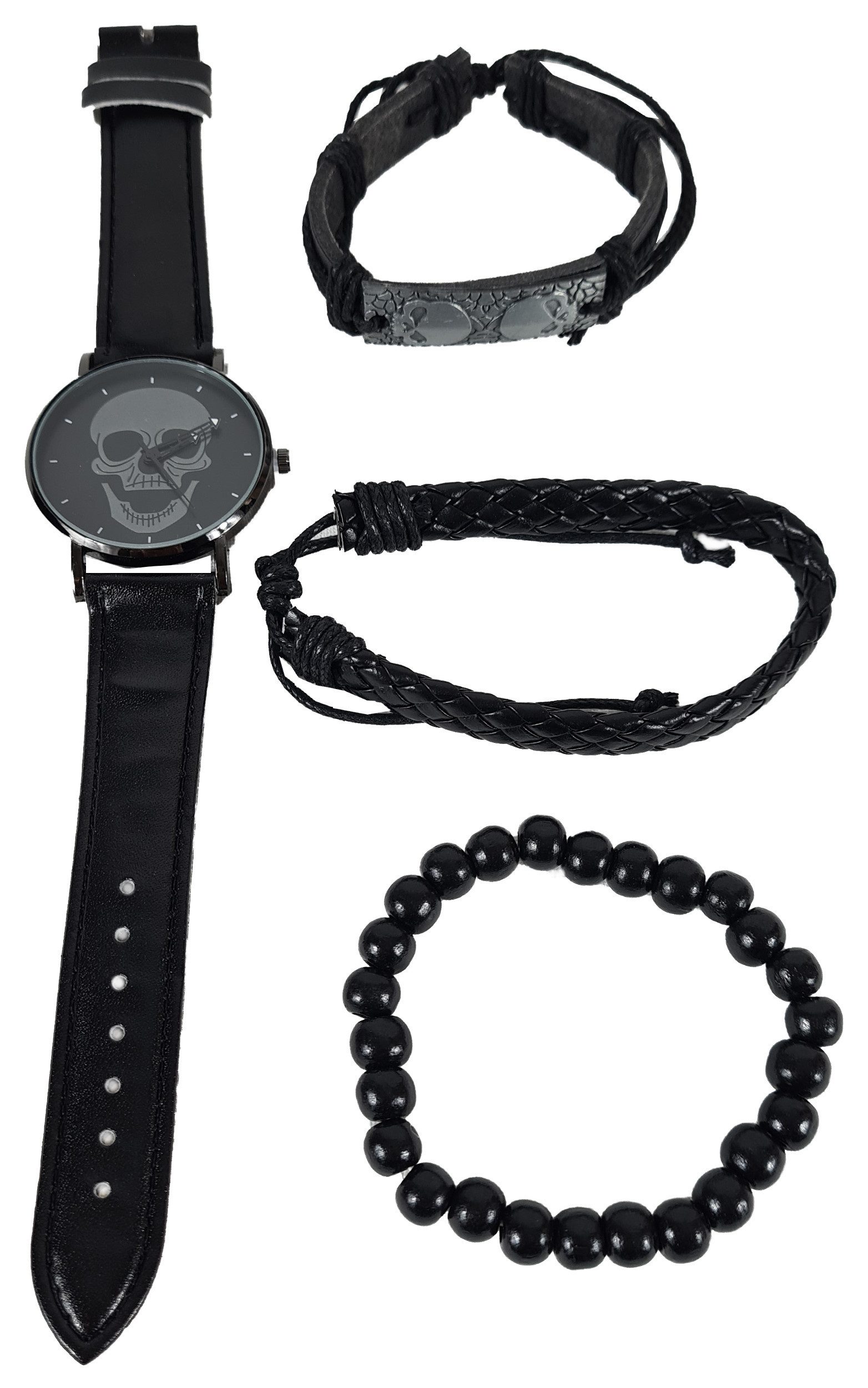 Einkaufszauber Quarzuhr Armbanduhr Skull Totenkopf Set mit 3 Armbändern günstig online kaufen