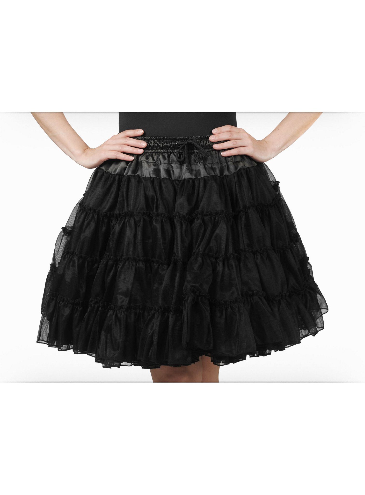 thetru Kostüm Petticoat Deluxe schwarz 3-lagig - für Fasching, Mittellanger Unterrock in drei Lagen und vier Stufen
