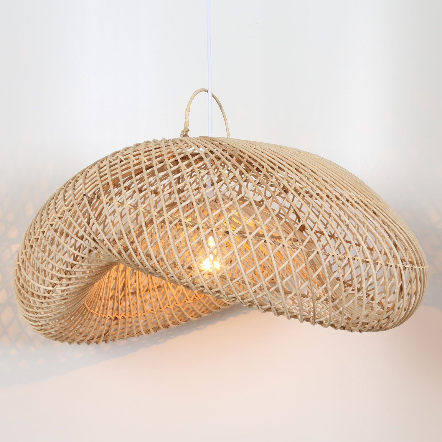 Casa Moro Deckenleuchten Rattan Lampe LUNA in Wellen Form handgemachte Pendelleuchte, ohne Leuchtmittel, moderne Hängelampe in Natur Beige – Bild 4 von 5