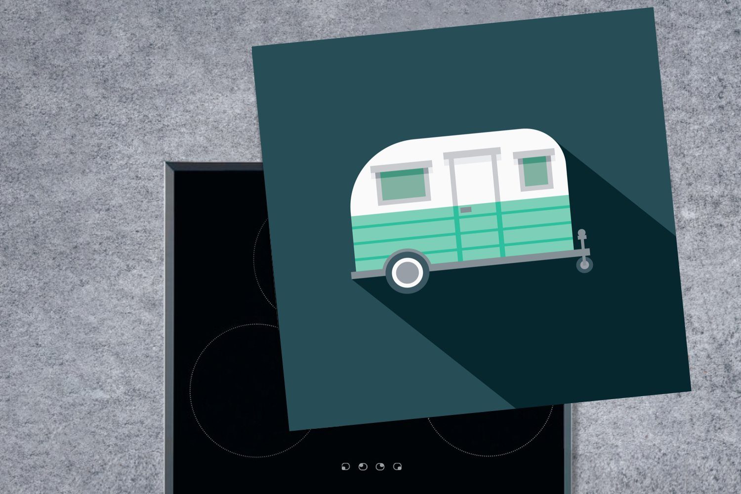 eines küche MuchoWow Wohnmobils, cm, (1 78x78 Vinyl, Design Arbeitsplatte Flaches Herdblende-/Abdeckplatte Illustration Ceranfeldabdeckung, tlg), für