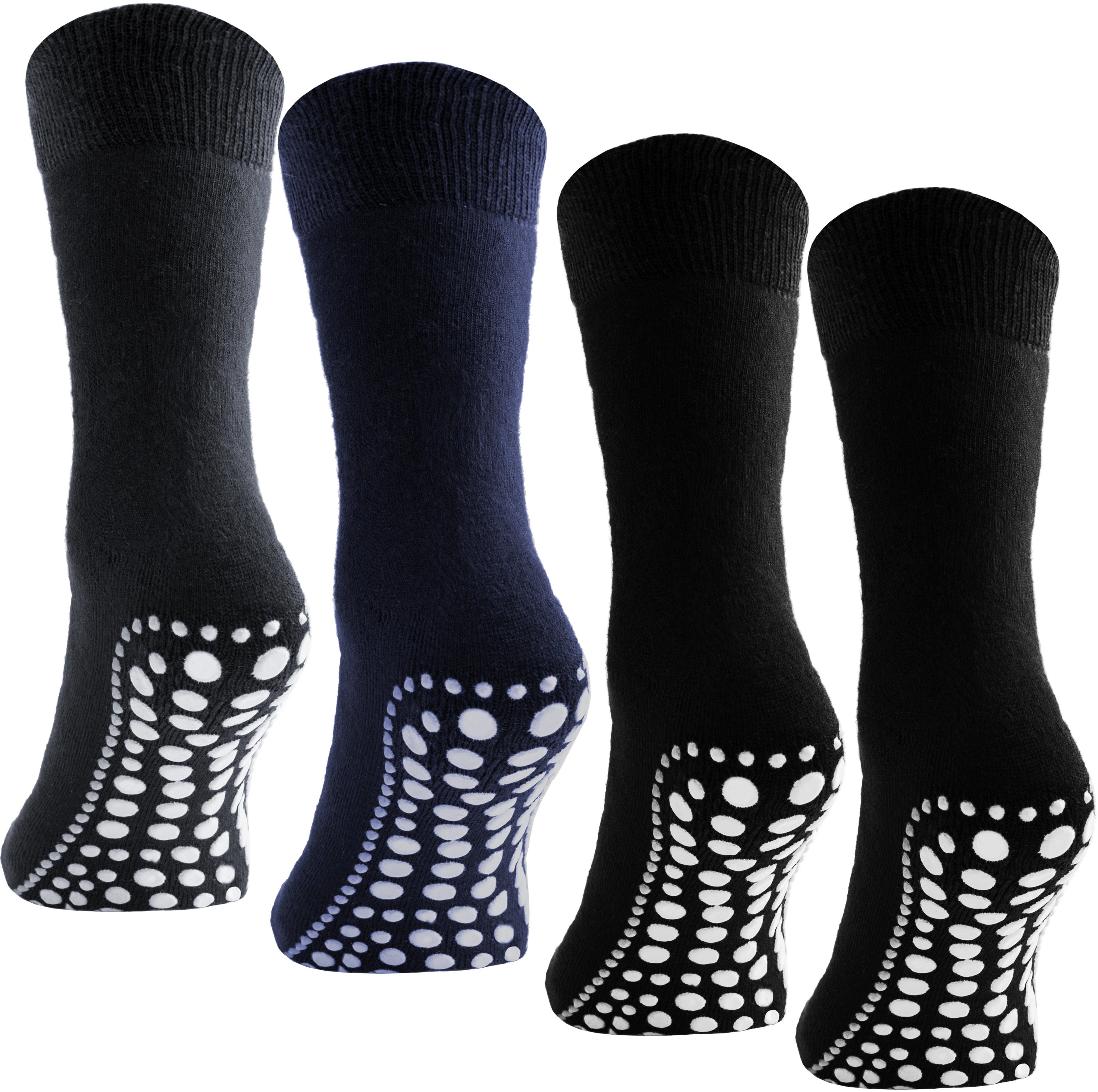 BRUBAKER ABS-Socken Unisex Haussocken (4-Paar, Baumwolle) Anti Rutsch Socken für Damen und Herren Schwarz, Grau und Blau | Stoppersocken