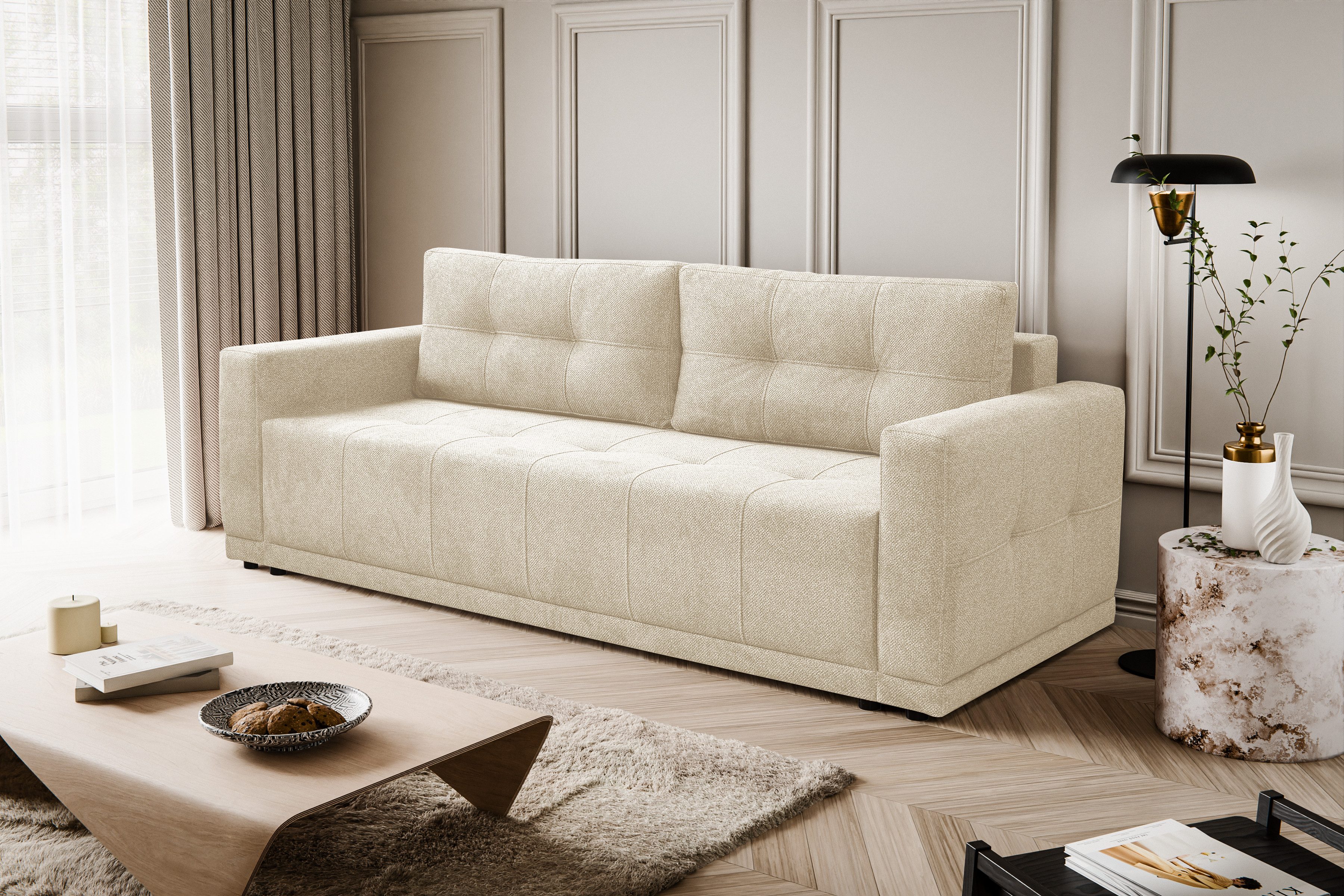 Kaiser Möbel Schlafsofa Lusso Sofa mit Schlaffunktion und Bettzeugcontainer, Schlaffunktion, Aufbewahrung von Bettzeug, komfortabel