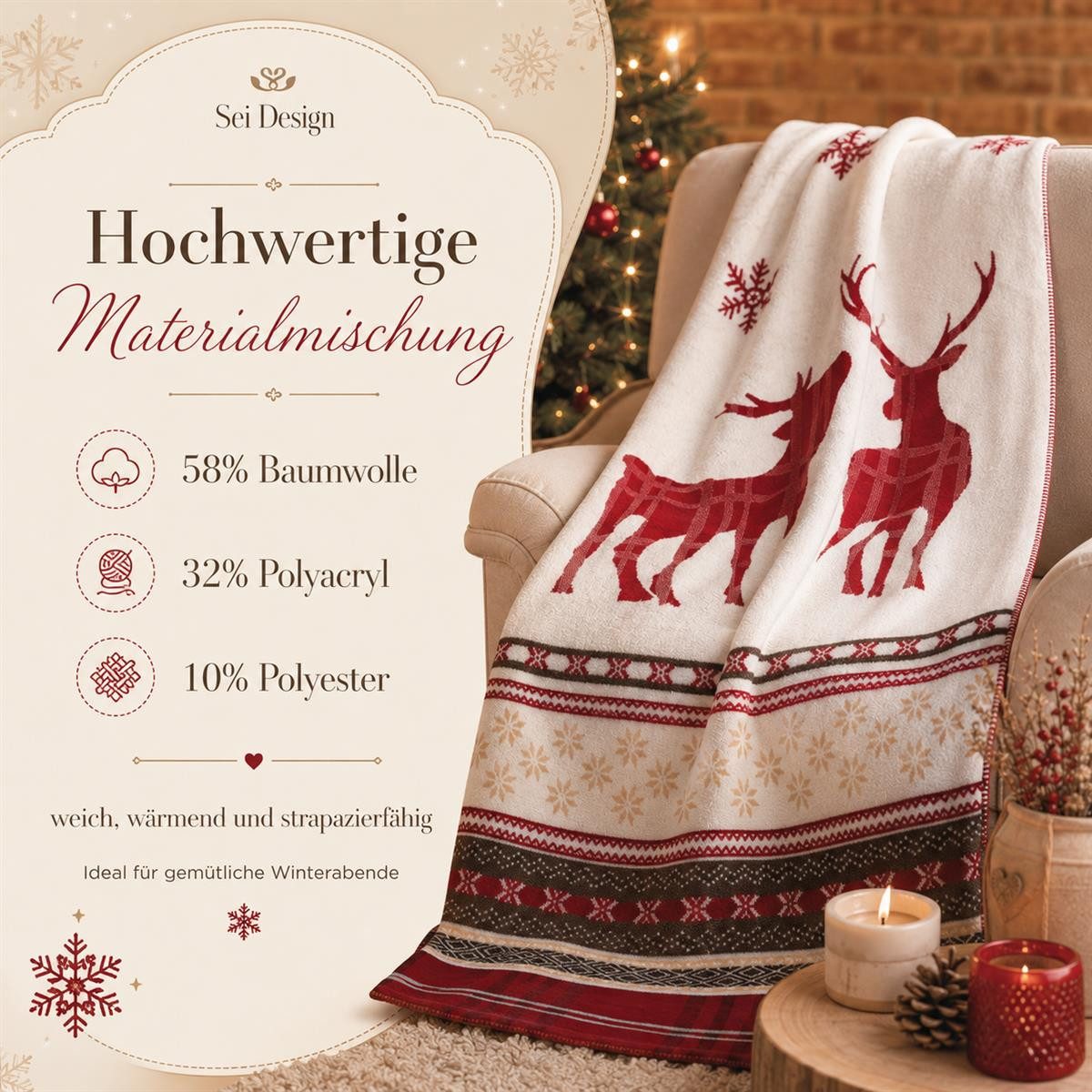 Plaid Weihnachtsplaid Kuscheldecke 150x200 Weihnachtliche Motive Fleece, SEI Design, Deko Wohnzimmer Überwurf für Couch