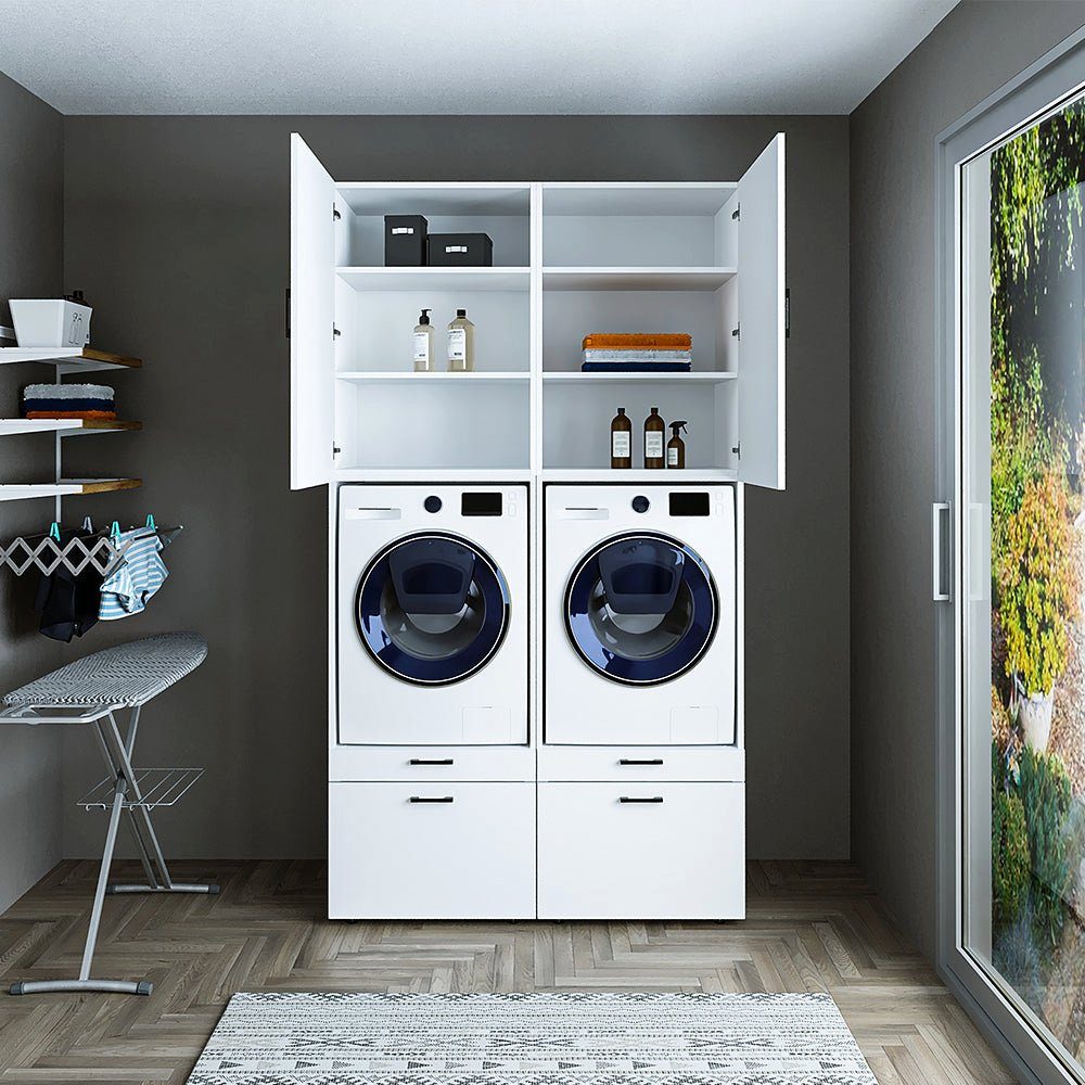 | (Waschmaschinenschrank Roomart Schwarz Waschmaschinenumbauschrank mit Schrankaufsätzen Waschturm Mehrzweckschrank) weiß
