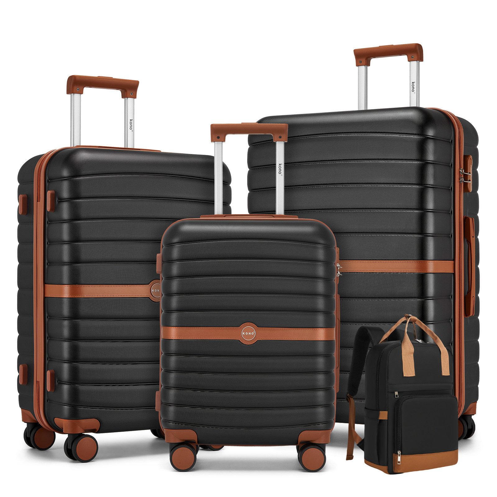 KONO Trolleyset ABS+PC Hartschalen-Trolley (55/66,5/76,5 cm) + Laptop-Rucksack (41 cm)