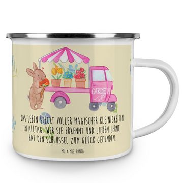 Mr. & Mrs. Panda Becher Osterhase Blumenwagen - Blumig - Geschenk, Tulpen, Osterdeko, Kaffee, Emaille, Ästhetisch & langlebig