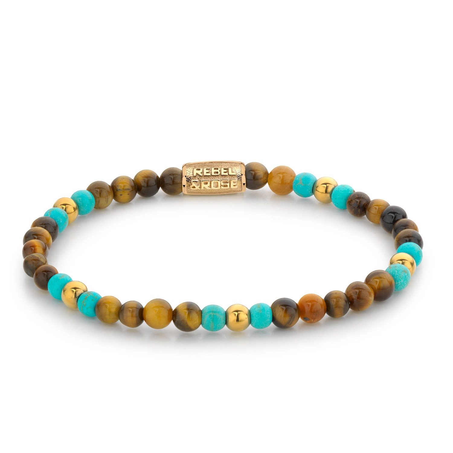 Rebel & Rose Edelstahlarmband Mix Tiger Turquoise Gold 4 mm