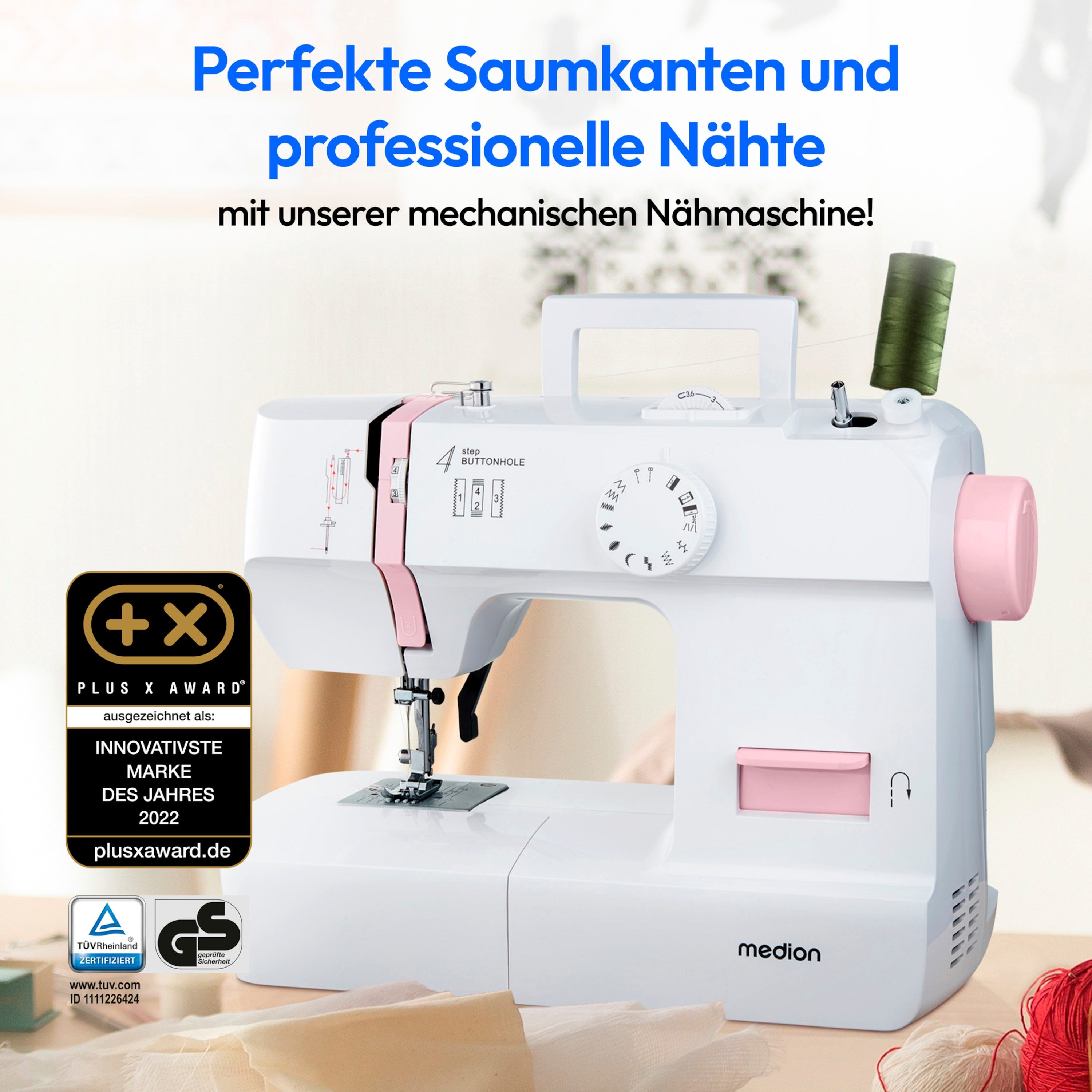 Medion® Nähmaschine Nähmaschine MEDION LIFE SM70 (MD 11179), einstellbare Stichlänge, 4 Schritte Knopfloch, umfangreiches Zubehör