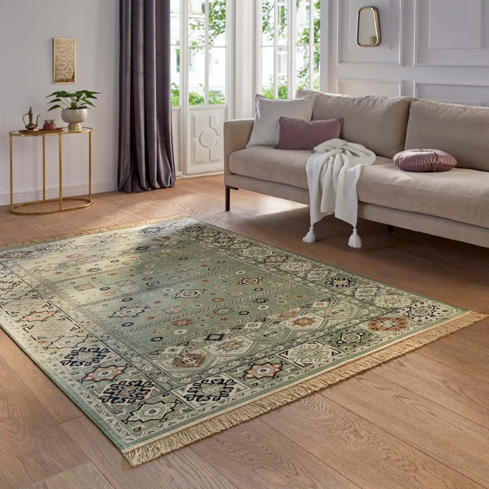 TaraCarpet Teppich Palazzo Royal Shal Allover, rechteckig, Höhe: 6 mm, Modernes Orientalisches Shal Allover Design in grün 80x140