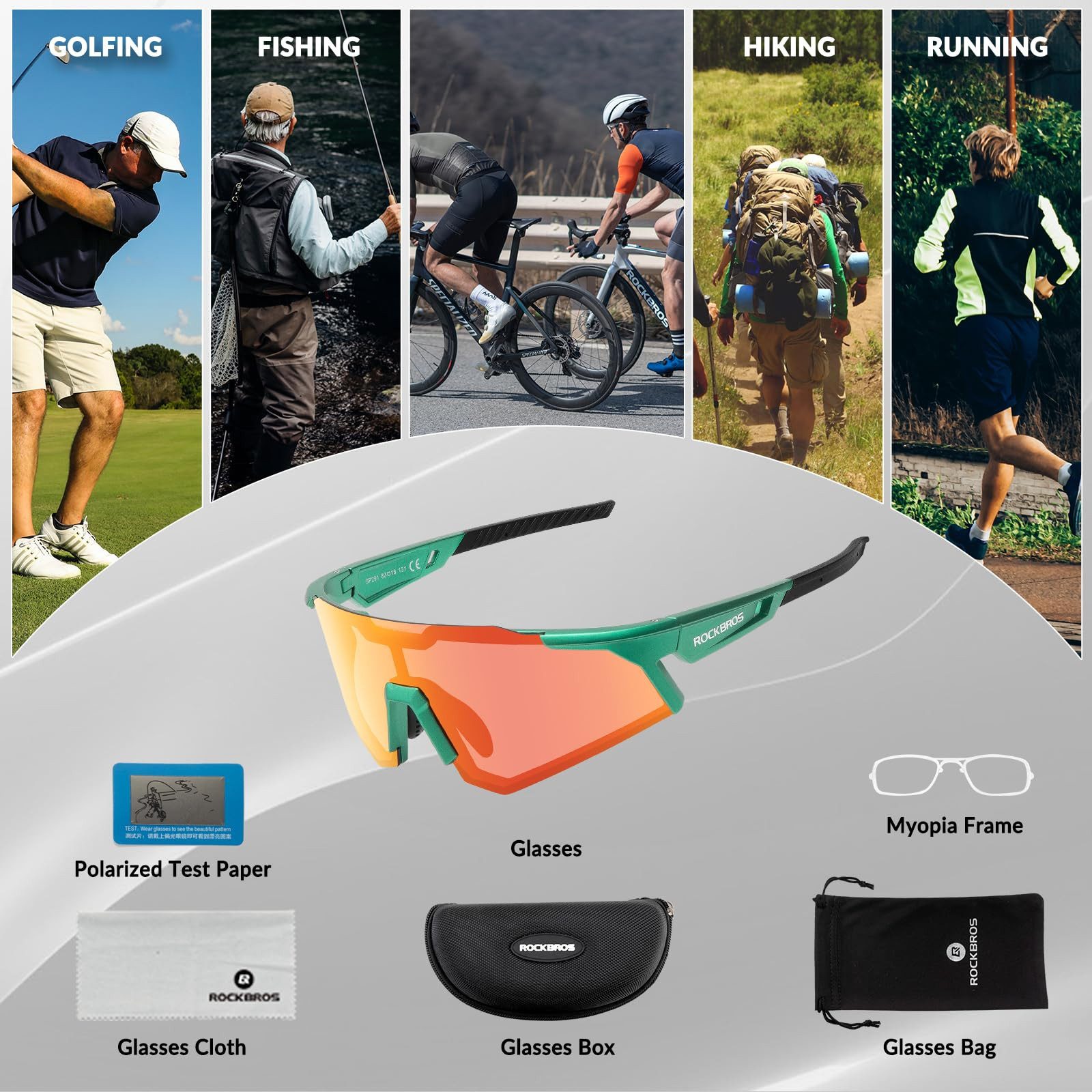 ROCKBROS Fahrradbrille Polarisierte Sportbrille, Sonnenbrille UV400-Schutz, winddicht, Leicht und robust