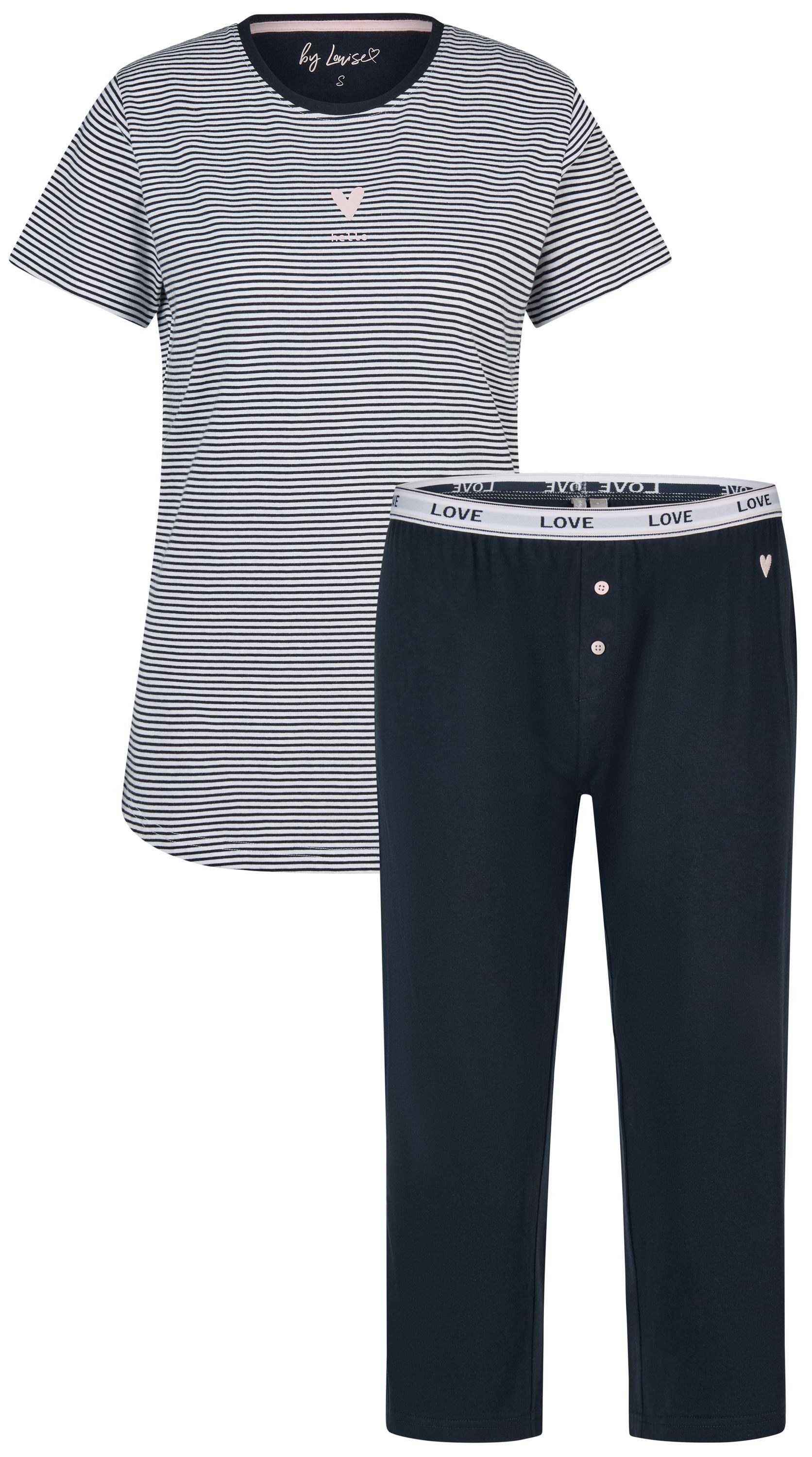 By Louise Schlafanzug Dreamy Nights (Set, 2 tlg., 2-teilig) Damen Pyjama Baumwolle Caprihose Kurzarm
