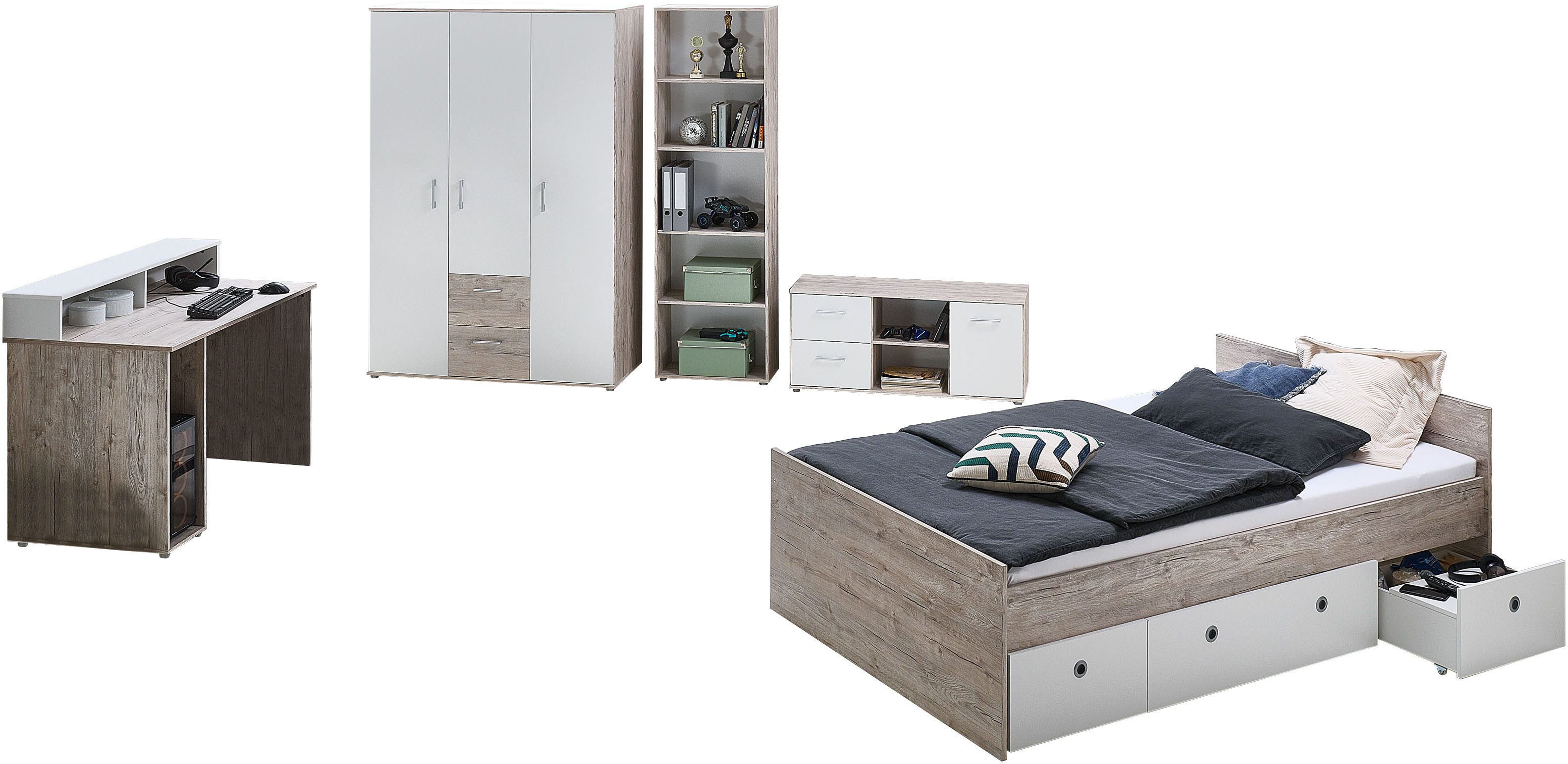 OTTO home Jugendzimmer-Set Jugendzimmer-Set »Riekke« 5-teilig, (Set, 5-tlg), Farblich abgestimmte Möbelserie