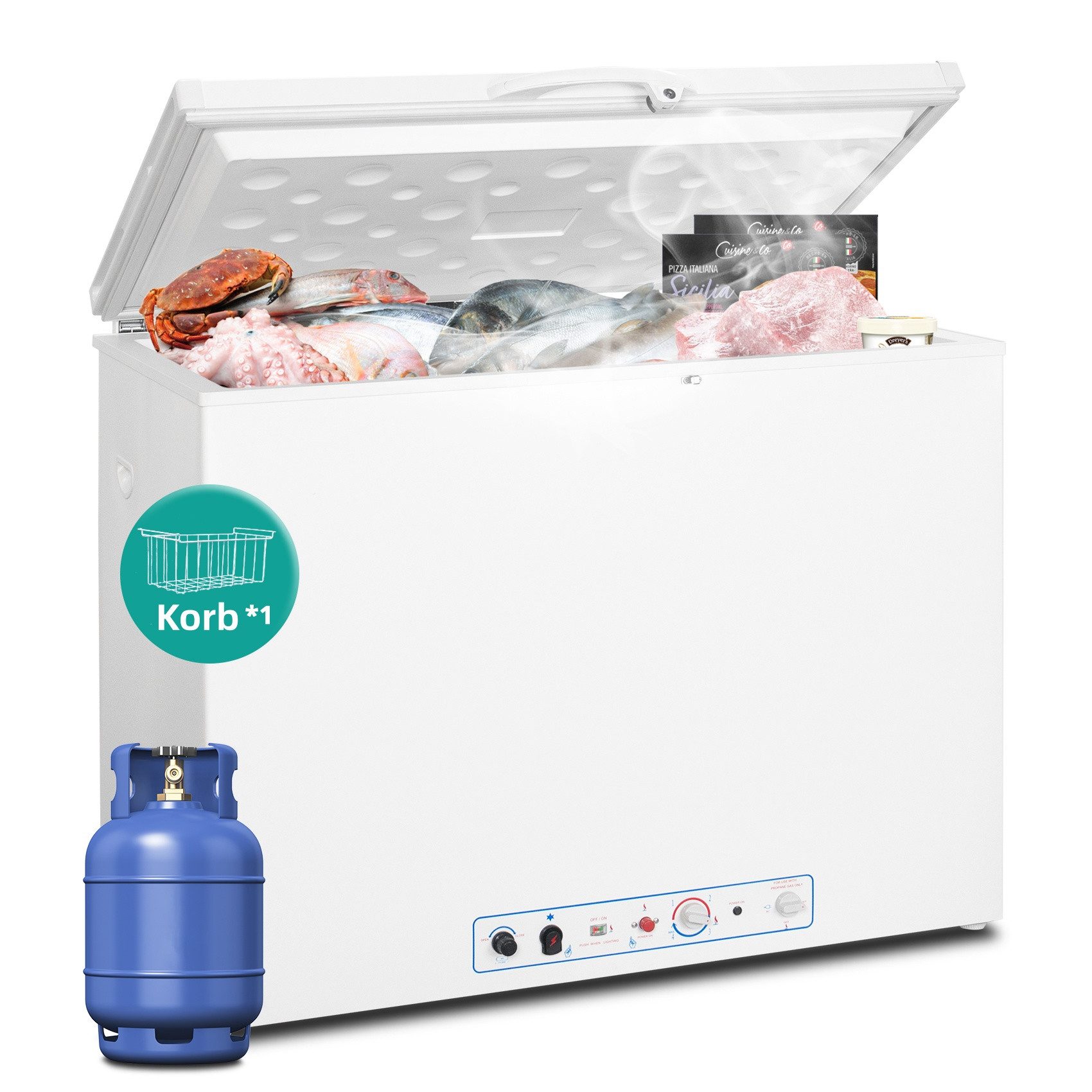 Smad Gefriertruhe Gas-Gefrierschrank 220 V/gasbetriebener Gefrierschrank, 103 cm breit, 200 l, Geeignet für Camping, Reisen und abgelegene Gebiete, Garagen, Häuser