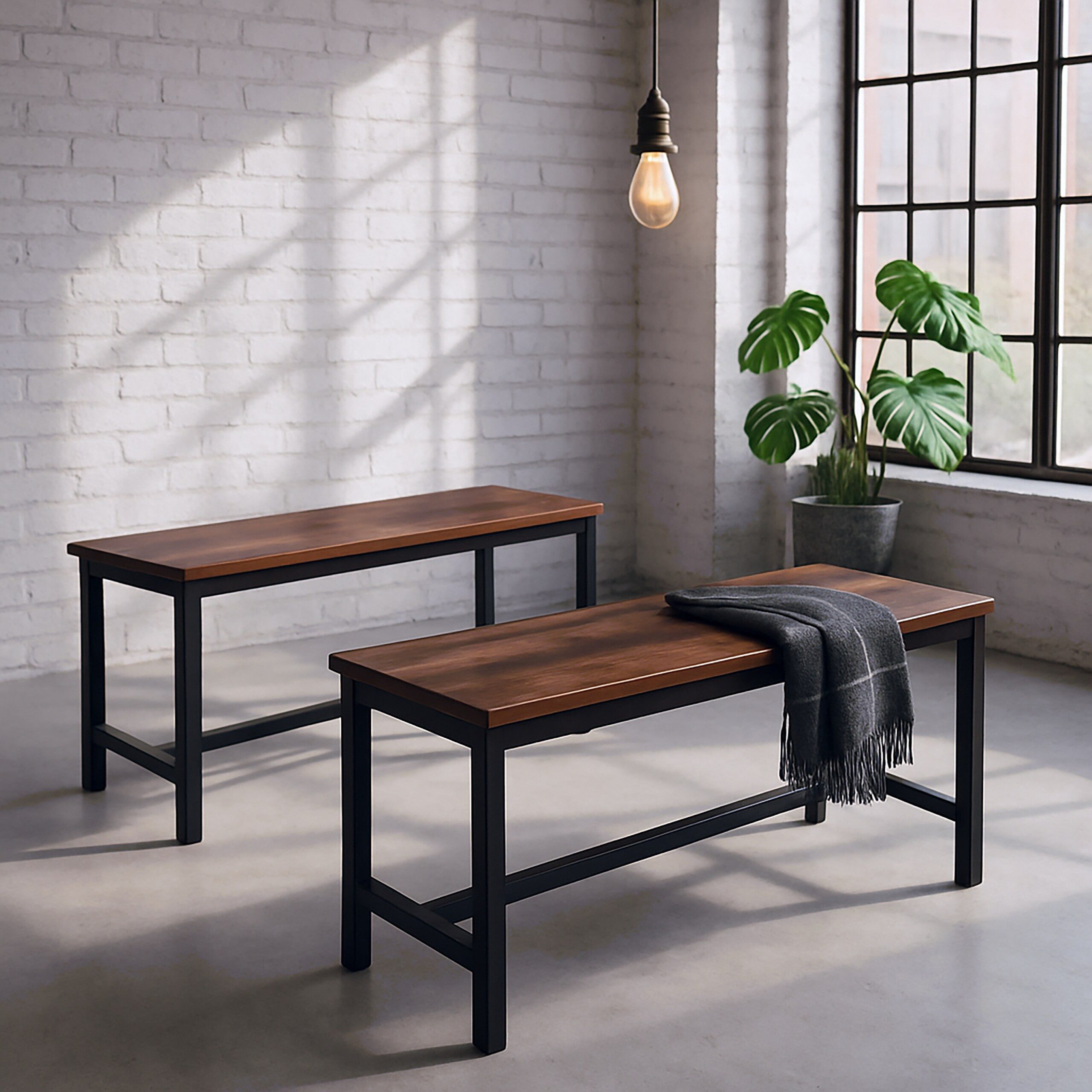 relaxdays Essbank Sitzbank Esszimmer 2er Set Industrial, dunkelbraun günstig online kaufen