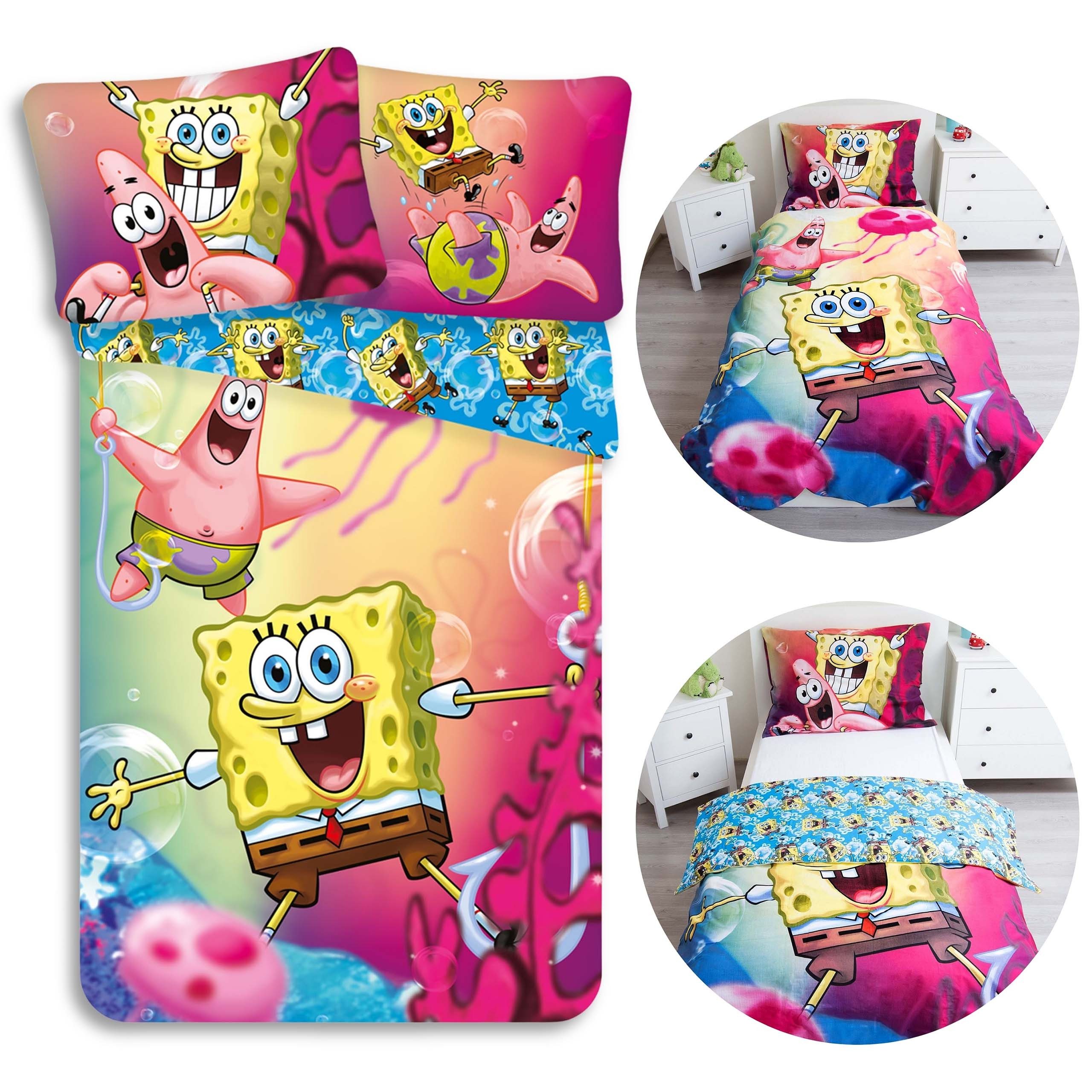 Sarcia.eu Kinderbettwäsche Spongebob Kinderbettwäsche bunt beidseitig Baumwolle 140x200+70x90 cm