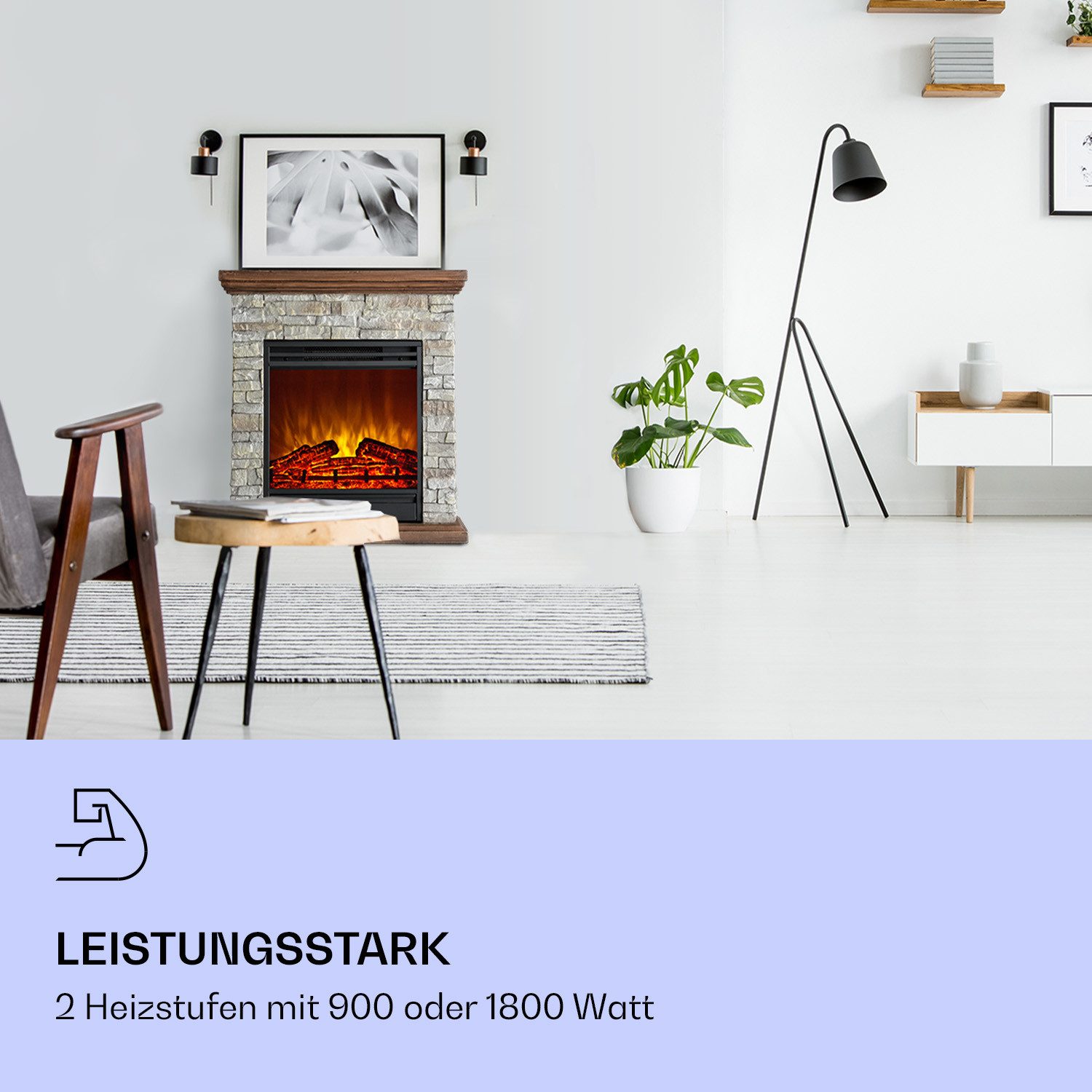 Klarstein Elektrokamin Etna, elektrischer Kamin mit Heizfunktion Heizlüfter elektrischer Kaminofen