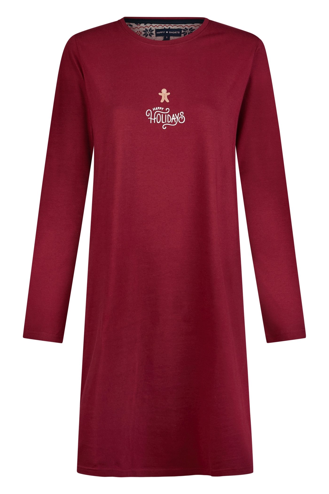 HAPPY SHORTS Pyjama Happy Shorts Damen Nachthemd Sleepshirt Bordeaux Happy Holidays