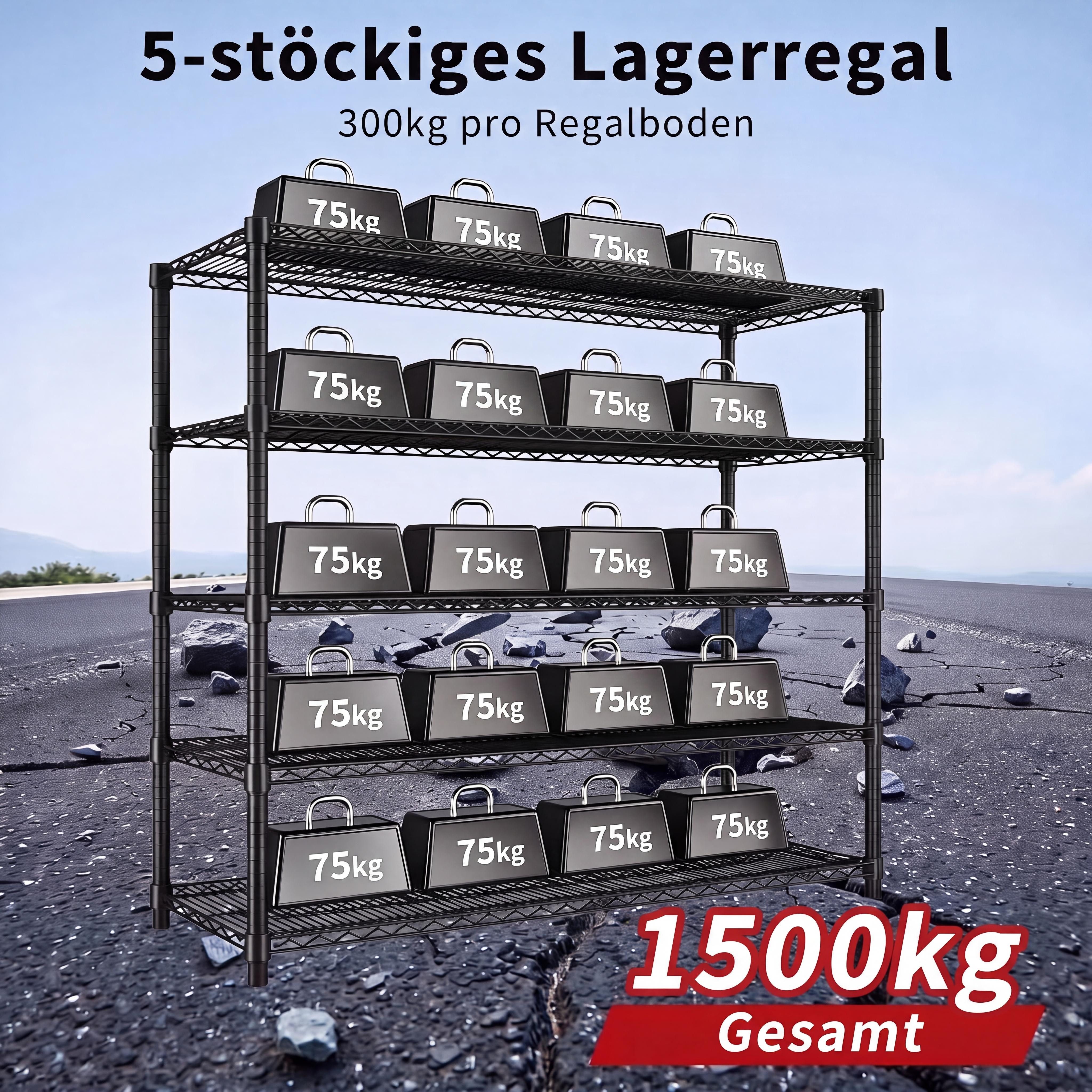 GarveeMore Standregal Garagenregal Metall, Lagerregal 4 / 5 Böden, Kohlenstoffstahl – Bild 5 von 5