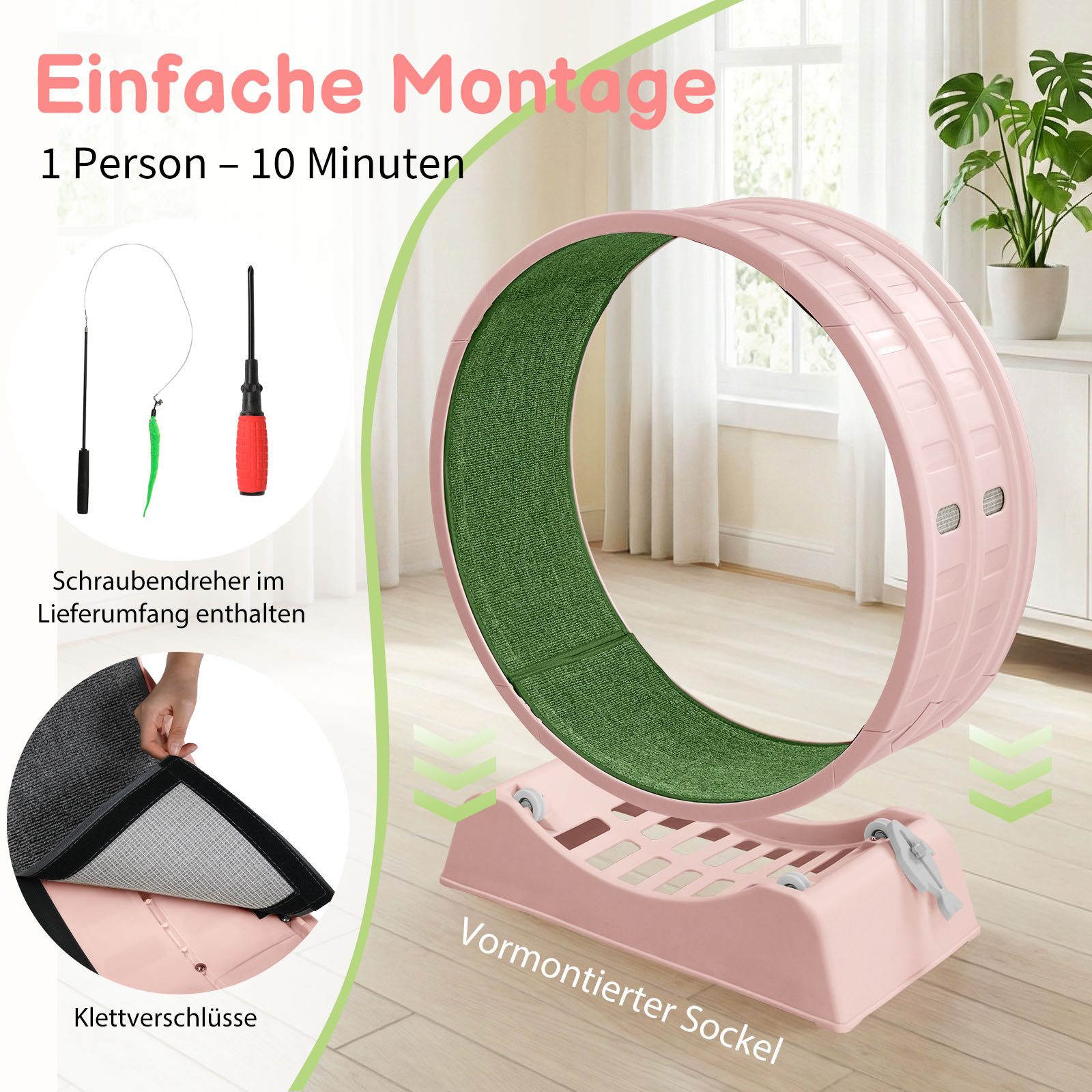 LALAHO Tier-Intelligenzspielzeug Katzenlaufband, leise Laufband für Katzen, PP-Kunststoff, Innendurchmesser 80cm, Sicherheitsschloss-Design, Rosa