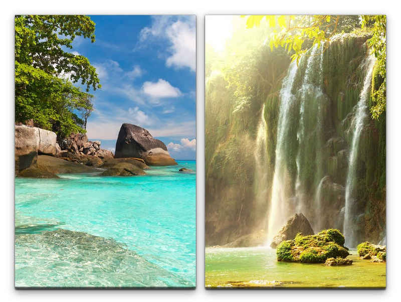 Sinus Art Leinwandbild »2 Bilder je 60x90cm Thailand Strand Wasserfälle Natur Sommer Traumurlaub Sonnenschein«
