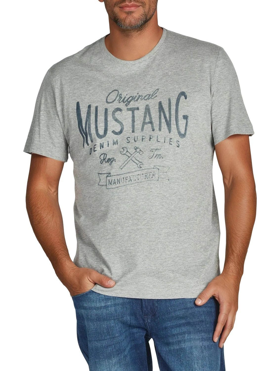 MUSTANG T-Shirt Herren Printshirt Regular Fit (1-tlg) Kurzarm Tee Shirt mit günstig online kaufen