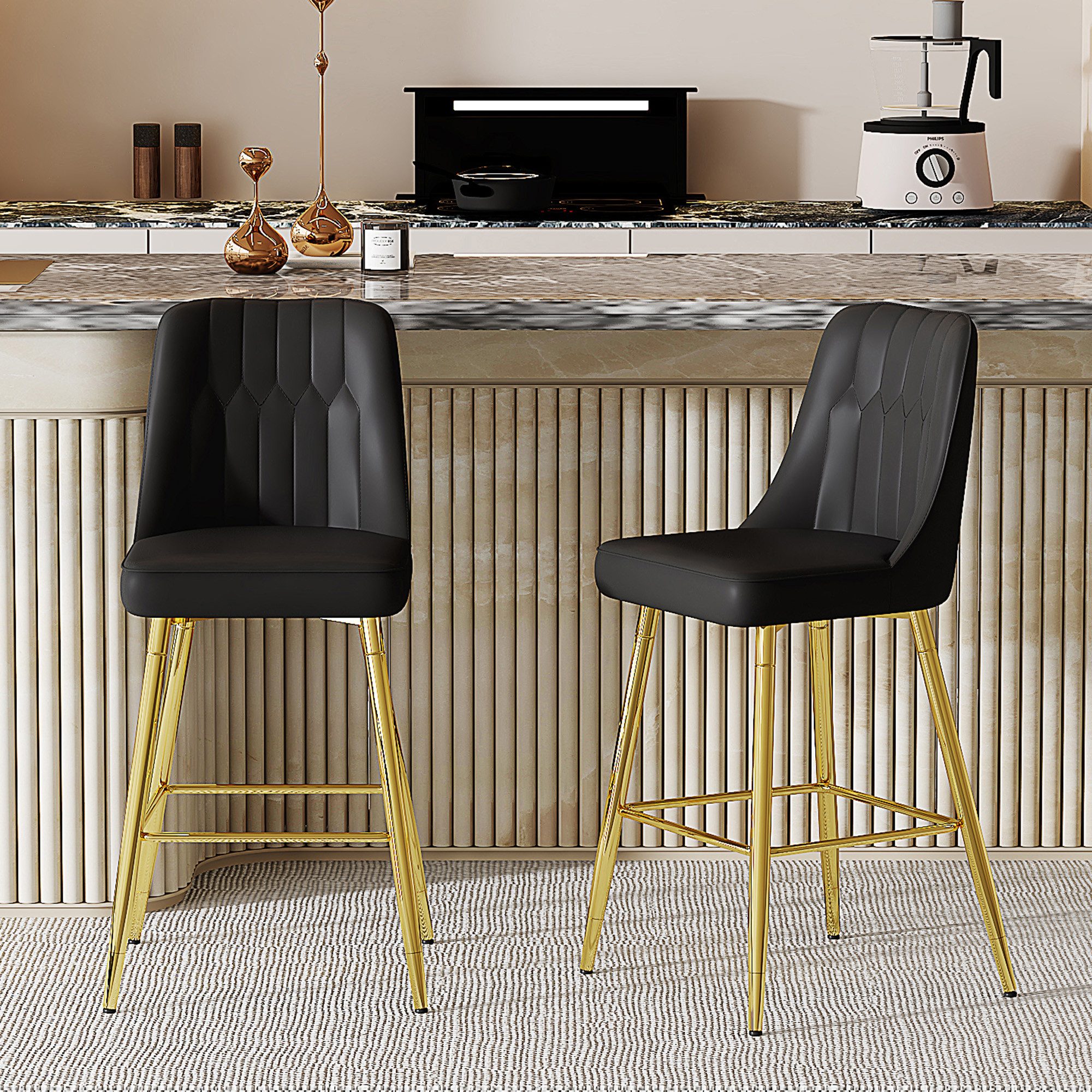 OKWISH Barhocker Barstühle (2er Set Polsterstuhl mit Metallgestell und Fußraste – 100 cm Hoch), In Perfekt für Ihre Hausba