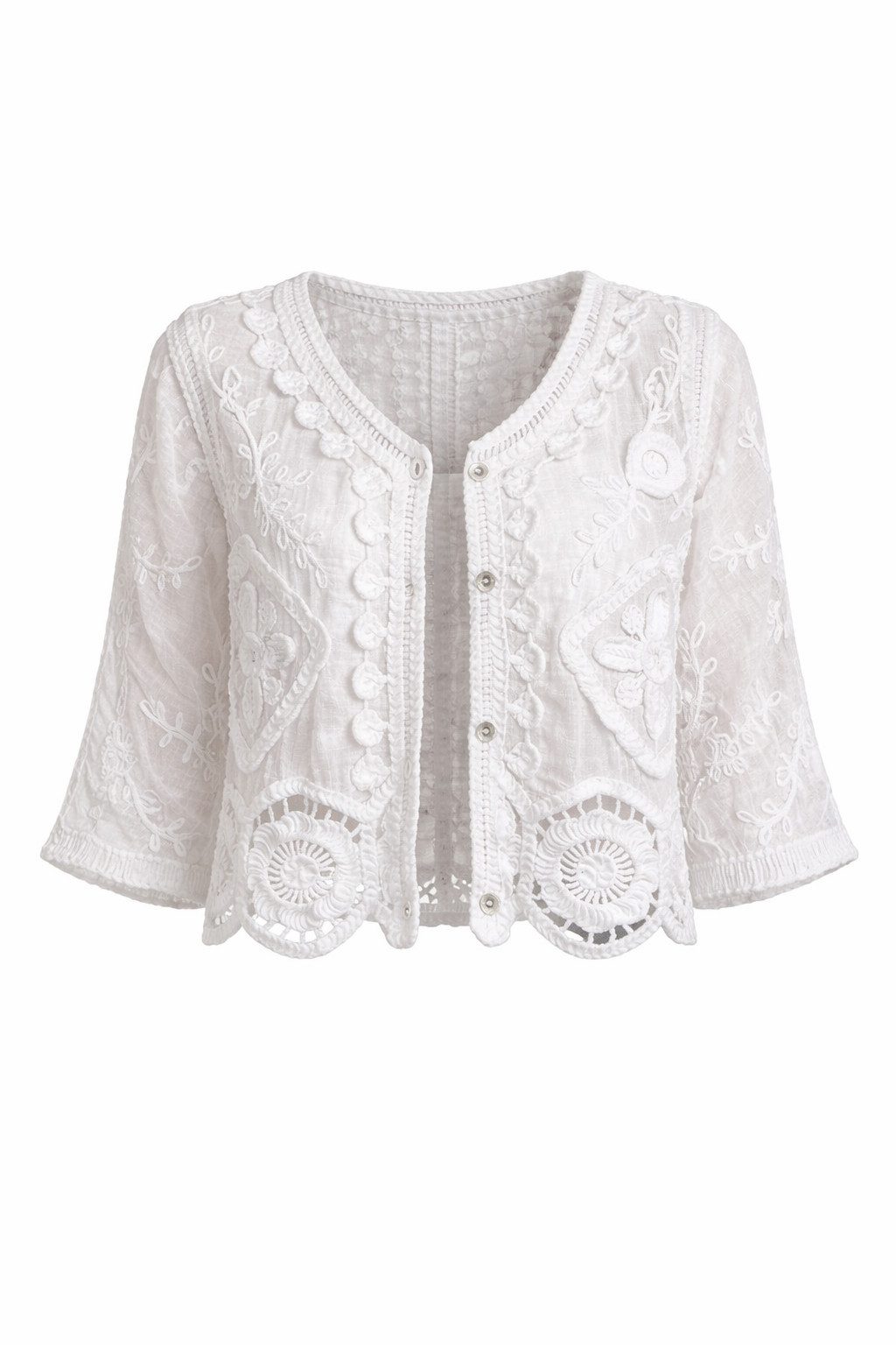 ITALY VIBES Strickjacke - Häkeljacke - Häkelweste Damen - boho Stil Damen Weste 3/4- Arm ONE SIZE / passend für Größe XS - L