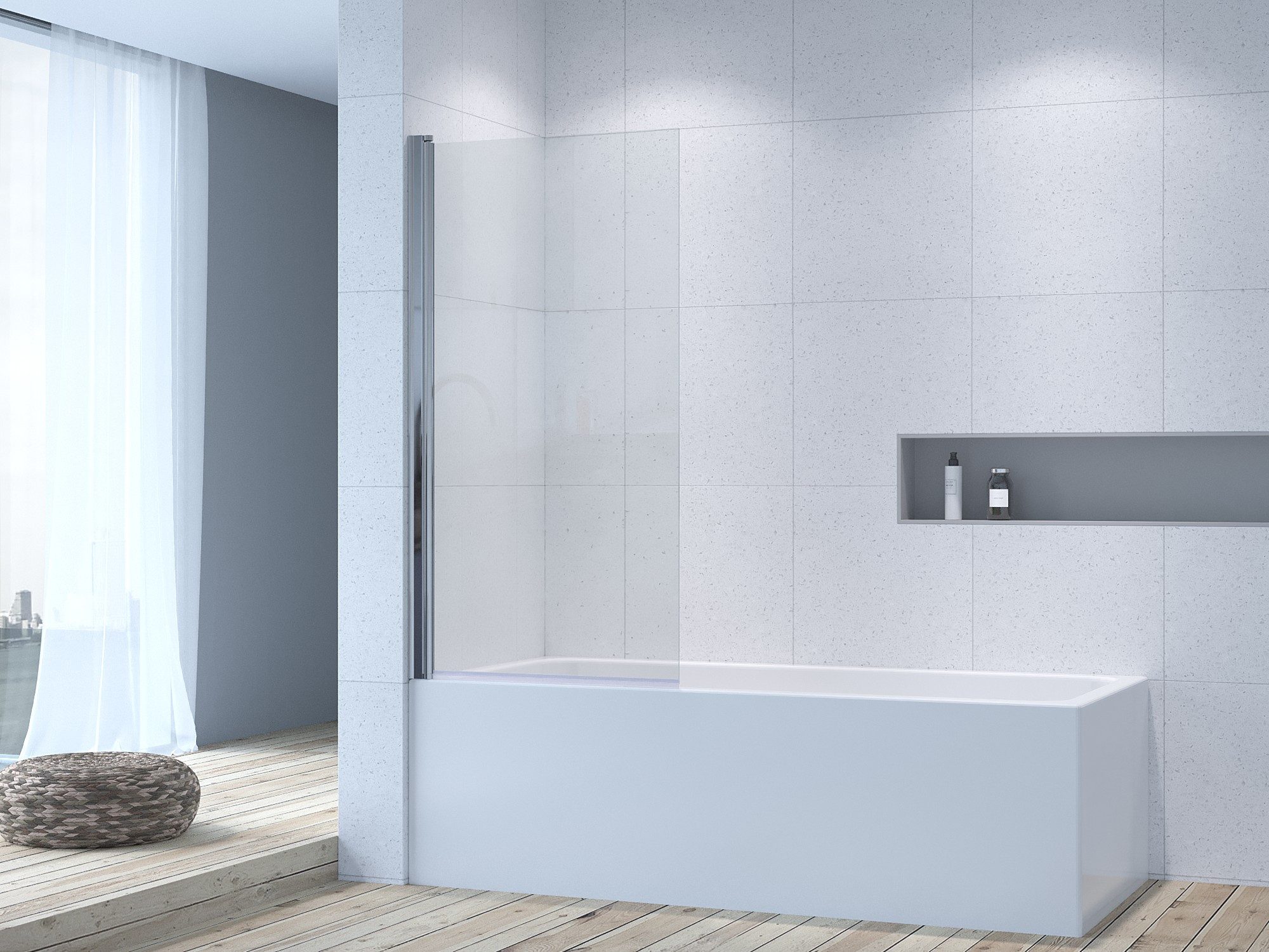 AQUALAVOS Badewannenaufsatz Duschabtrennung für Badewanne mit Pendeltür Glas Duschwand 78x144 cm, 6 mm Einscheiben-Sicherheitsglas (ESG) Beidseitig öffnend, 10 mm Wandausgleich Aluminiumprofil Chromoptik links/rechts montierbar